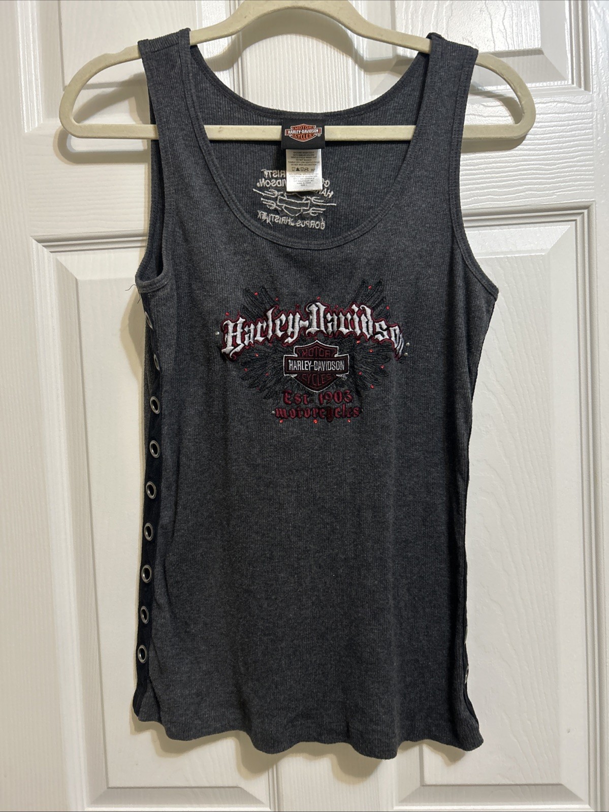 Harley-Davidson Grey Studded Tank Top LG Bling and Embroidered Logo