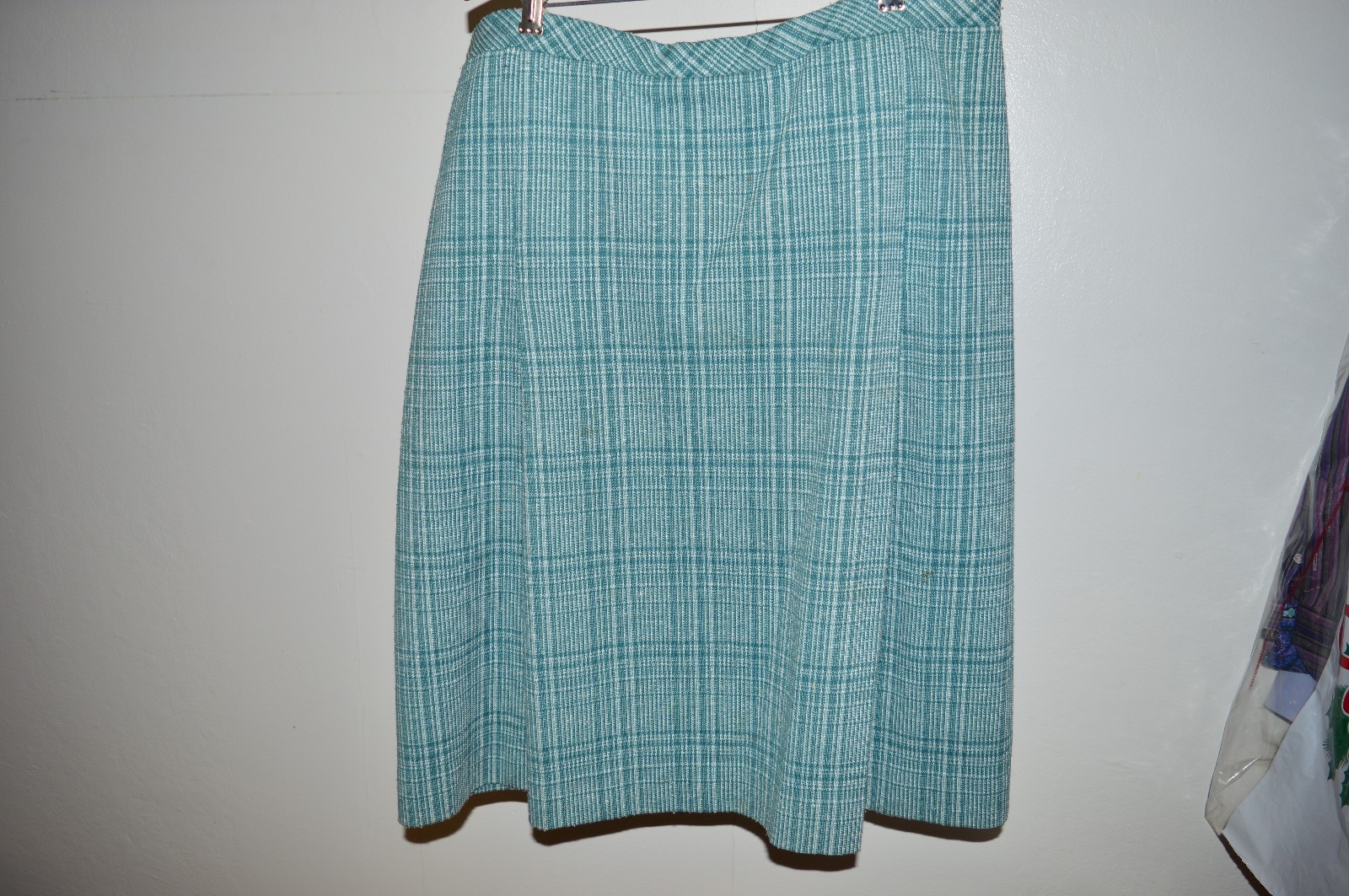 VTG LADY DEVON Green Cream Plaid Tweed Like Pleated Wool Skirt Size 34