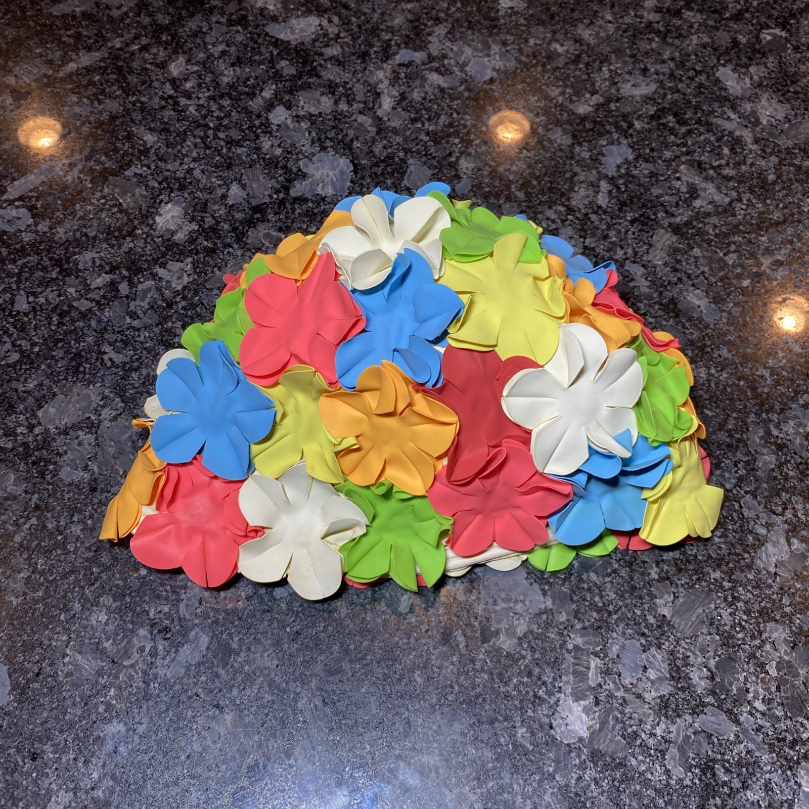 Vintage Swim Cap Flower Multicolor Rubber Petal 1960s Retro Style Bathing Cap
