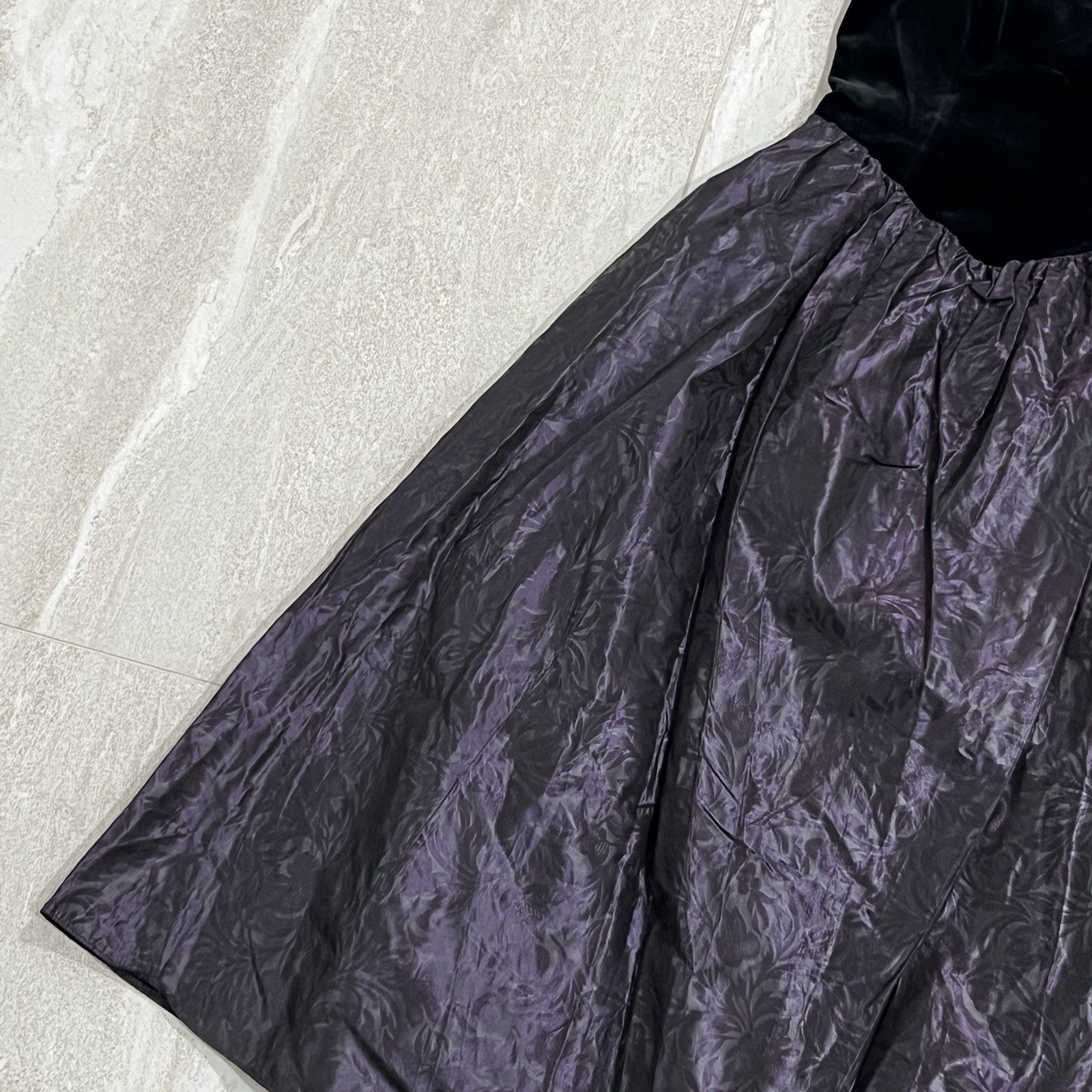 Vintage Laura Ashley Dress Sz 12 UK 10 USA Ruffle Puff Sleeve Purple Black EUC