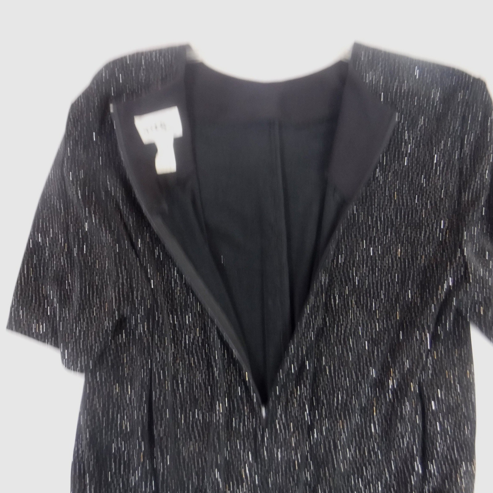 JBS LTD Vintage Black Silver Metallic Knit Tunic Top Short Sleeve Crew Neck 12