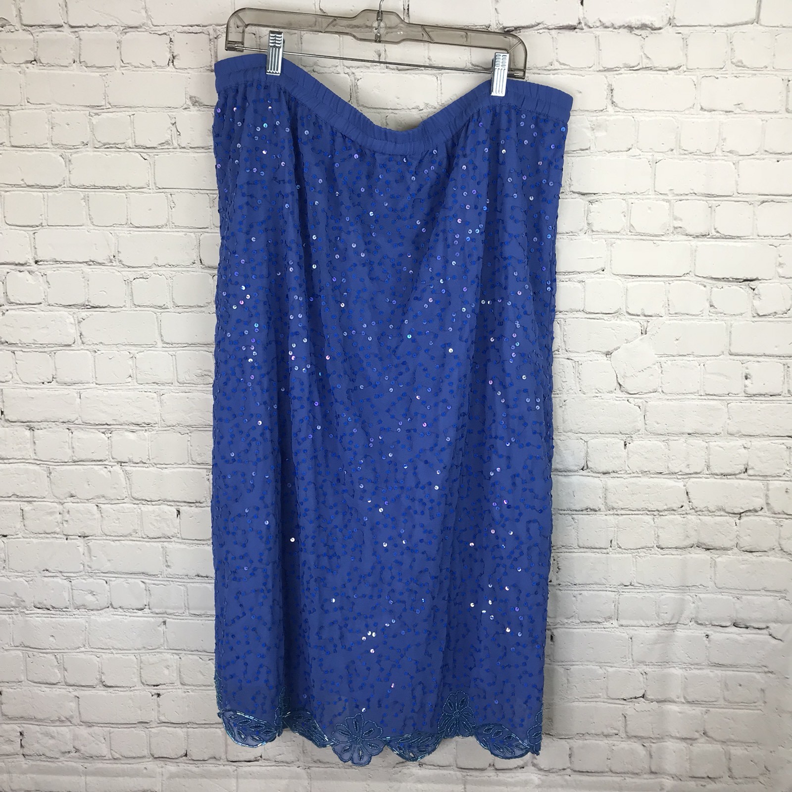Amoureuse Womens Periwinkle Blue 2 piece Skirt Suit Beaded Sequins Top Party NWT