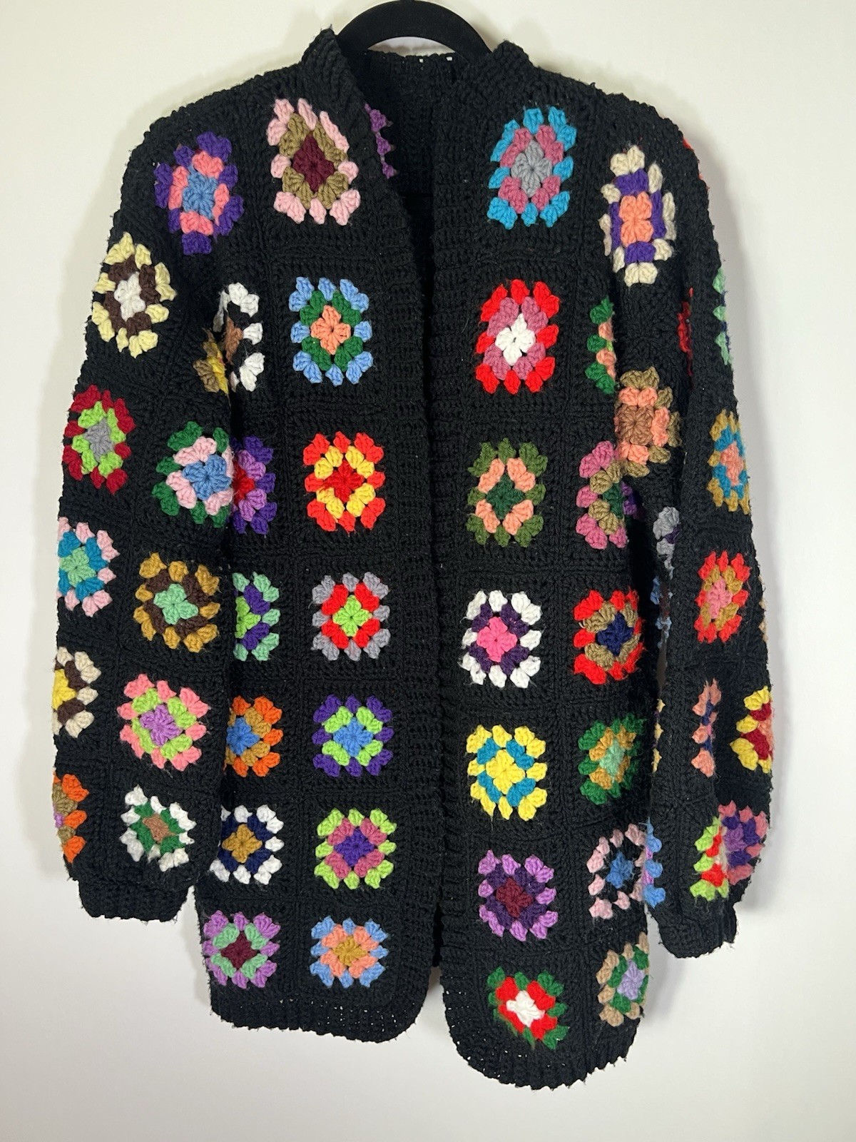 Handmade vintage 60s/70s granny square open cardigan colorful cottagecore