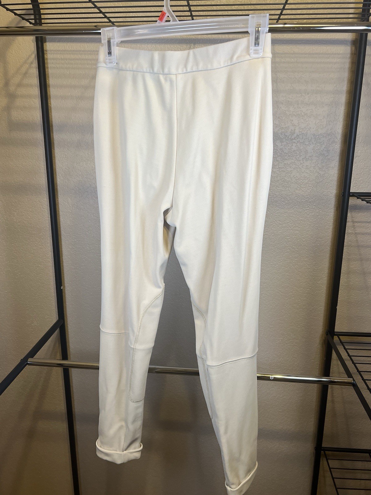 Vintage Tape Measure Pants Medium Cream Tan Made in USA High Waist Stretch