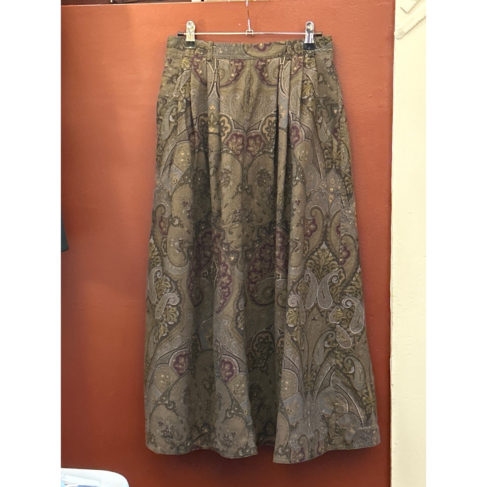 Vintage Jaeger Wool Maxi Skirt Paisley Dark Academia Heritage Librarycore Earthy