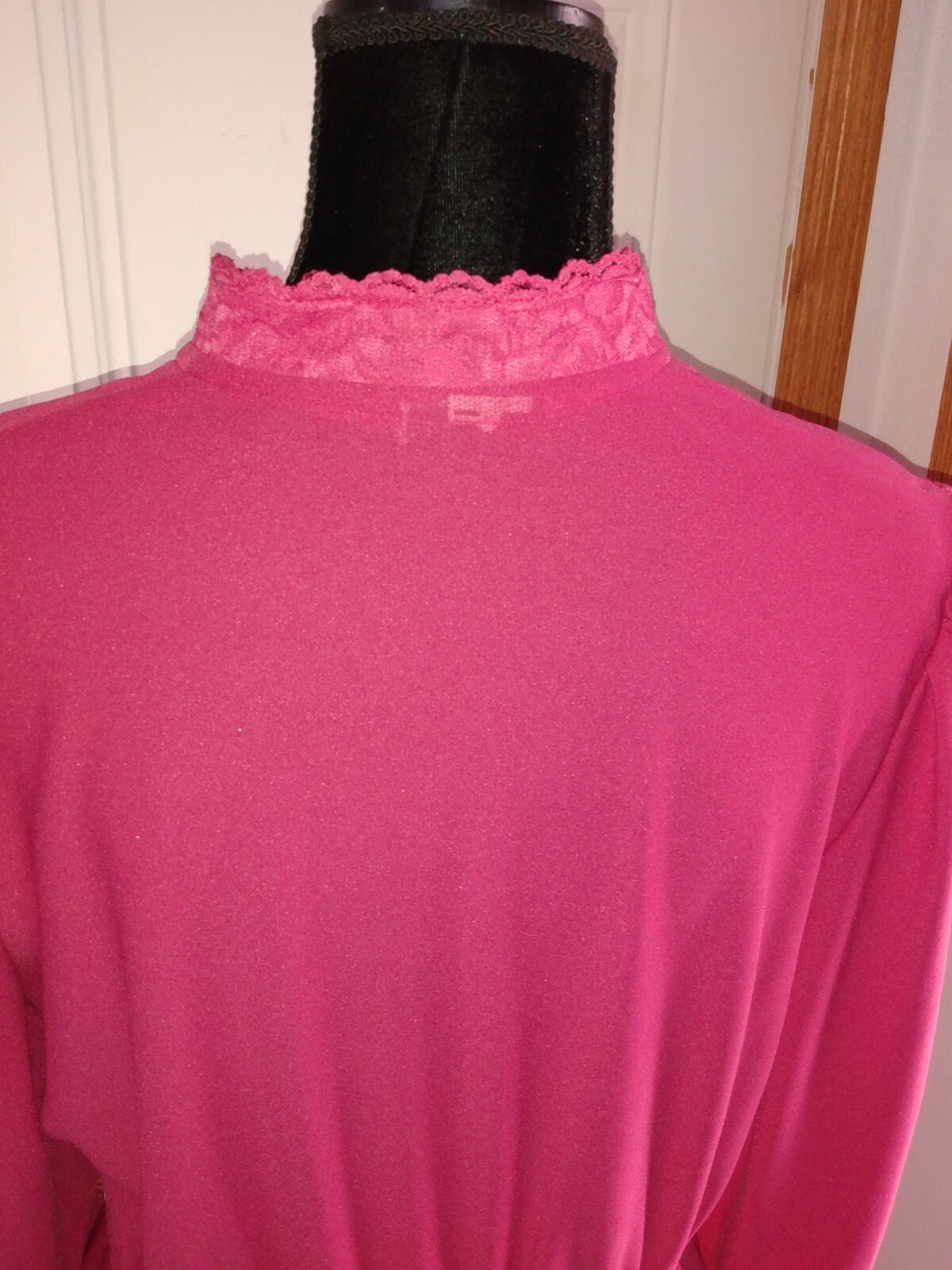 Vtg Jane Baar Dress Raspberry LS Lace Front Collar Elastic Waist No Sz Tag M/L