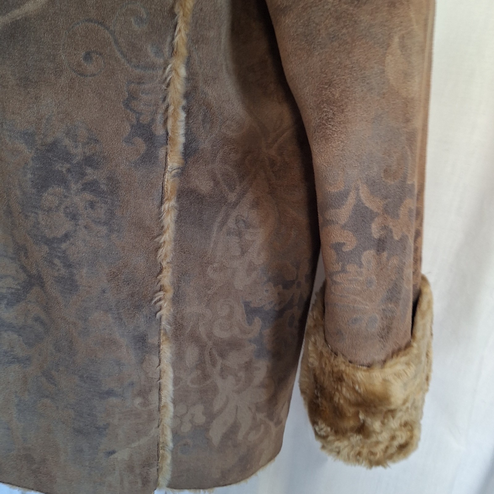 Vtg Chico’s Design Artisan Faux Suede Fur Shearling Coat Sz 1