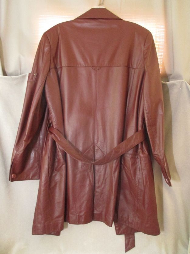 VTG Etienne Aigner Leather Trench Coat Women’s 10 Lined Burgundy Belted Mid