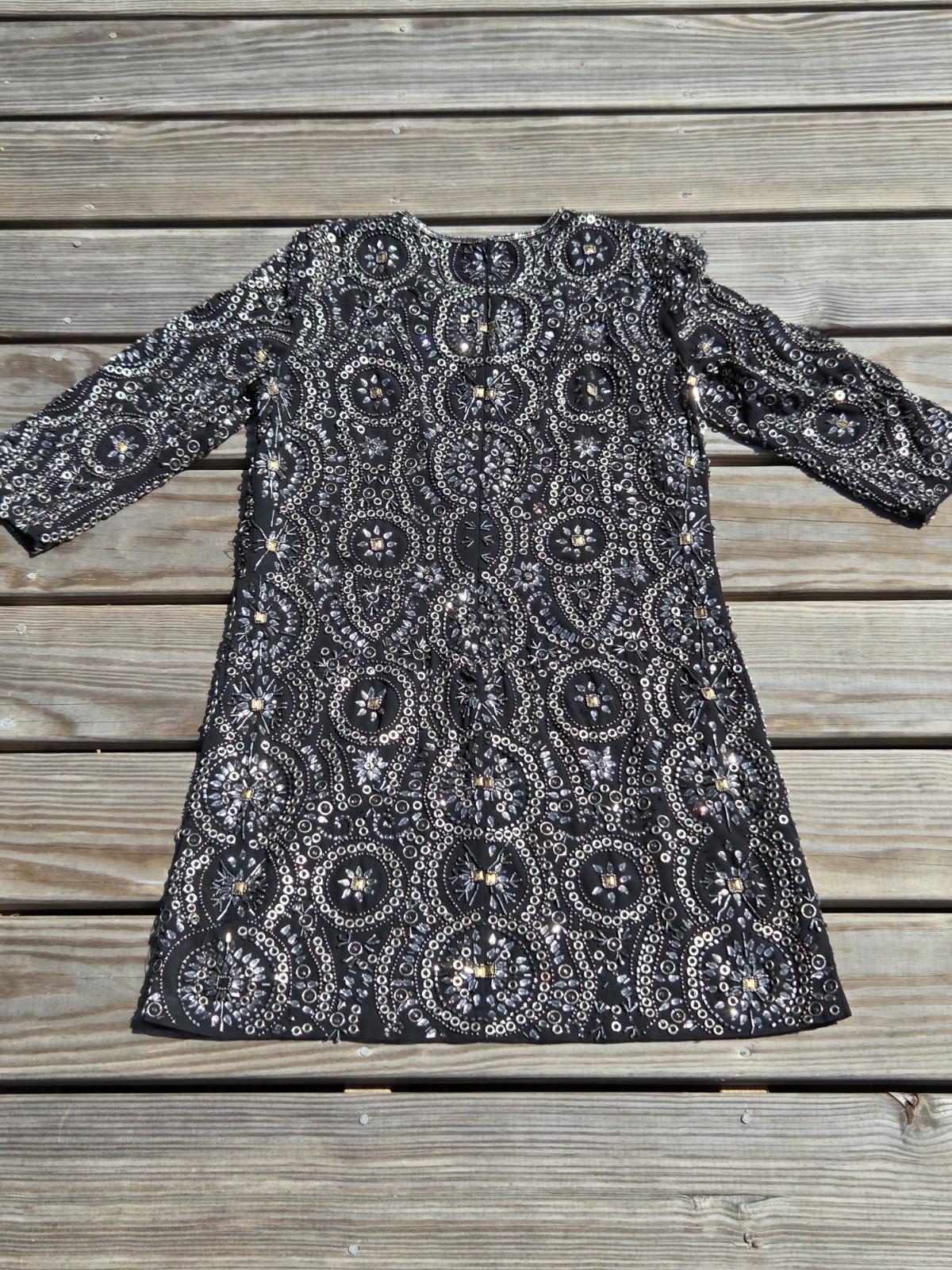 🍾Vintage Heavily Beaded Black Evening Dress Rhinestone Sequin Party Cocktail🍾