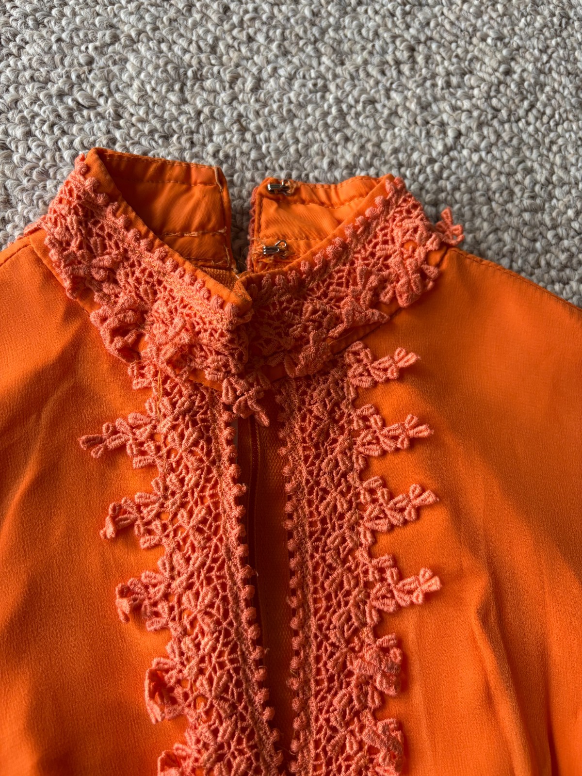 Vintage 70s Orange Boho Prairie Maxi Dress Lace Keyhole Festival S Chic Glam