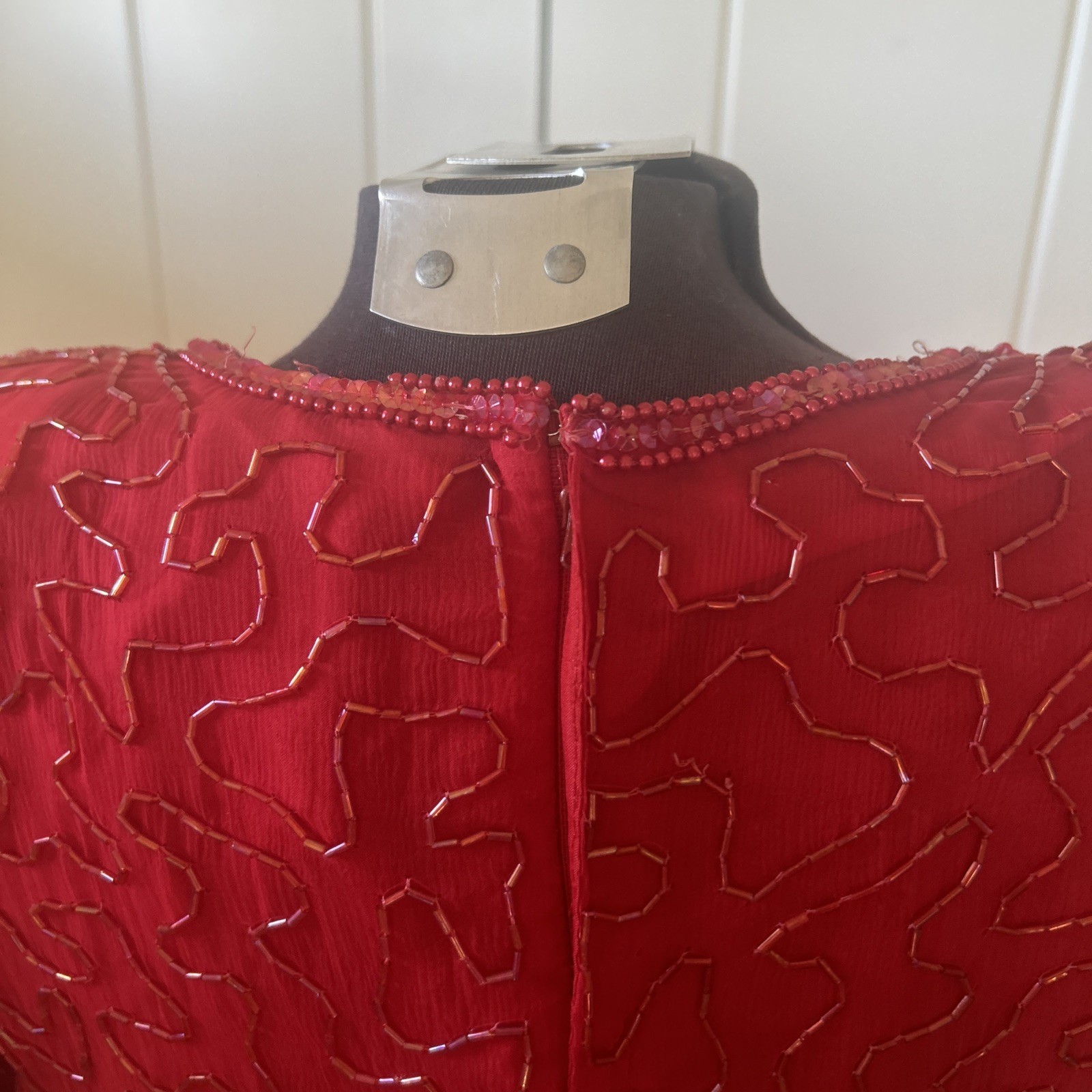 Vintage 1980’s Laurence Kazar New York Beaded Sequined Red Dress Size M