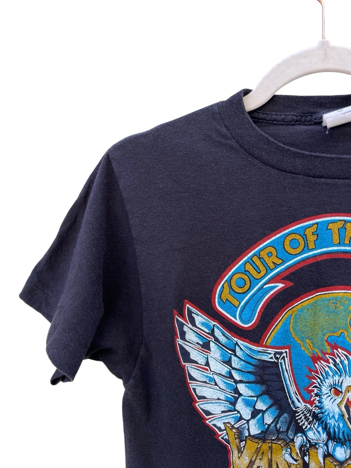 Van Halen True Vintage Tour of the World 1984 Eagle Print Ched Black Shirt Large