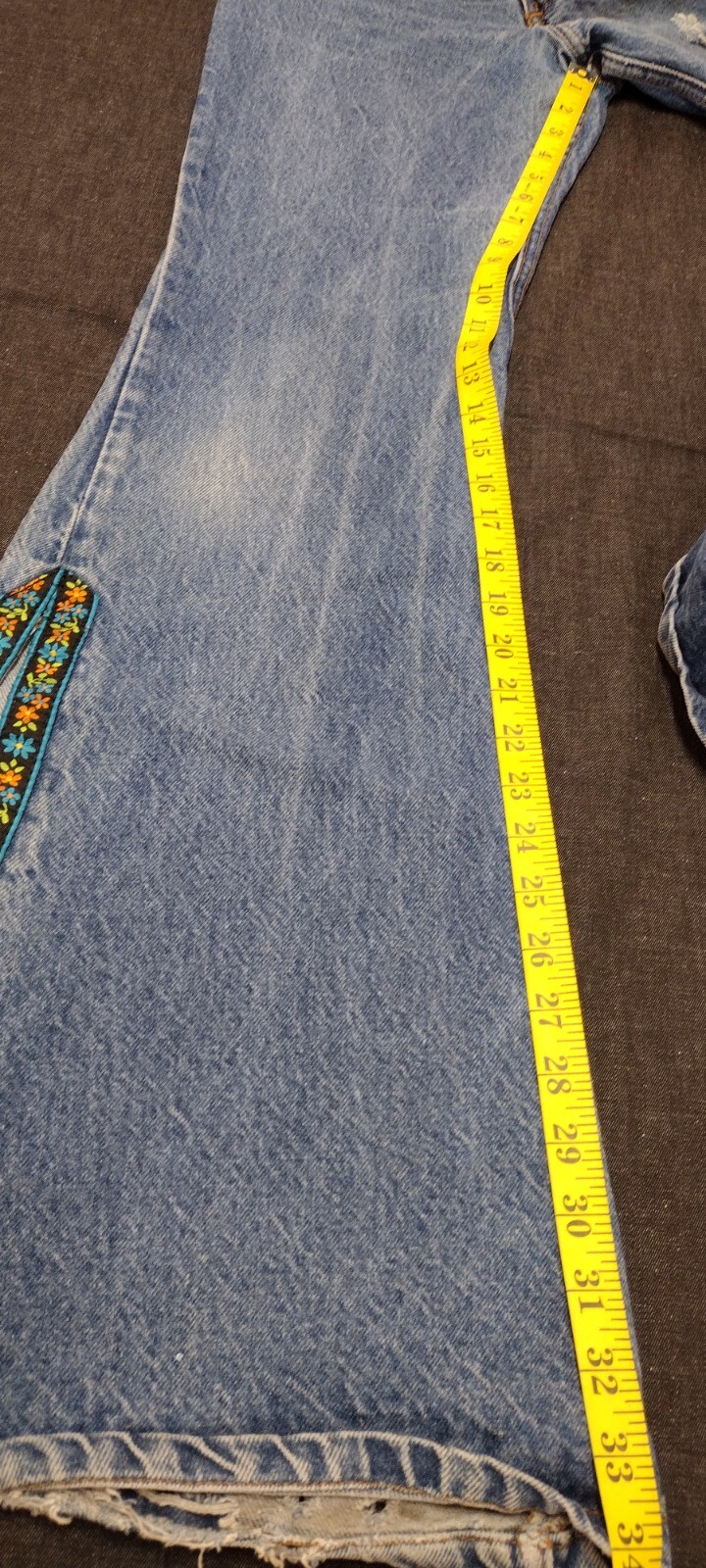 Mudd Jeans 90s Blue Denim Wide Bell Bottoms Waist 26 inch Epic SIDE SLIT