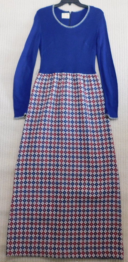 Vintage Concept 70’s by Swirl Maxi Argyle Dress Long Sleeve Size XS