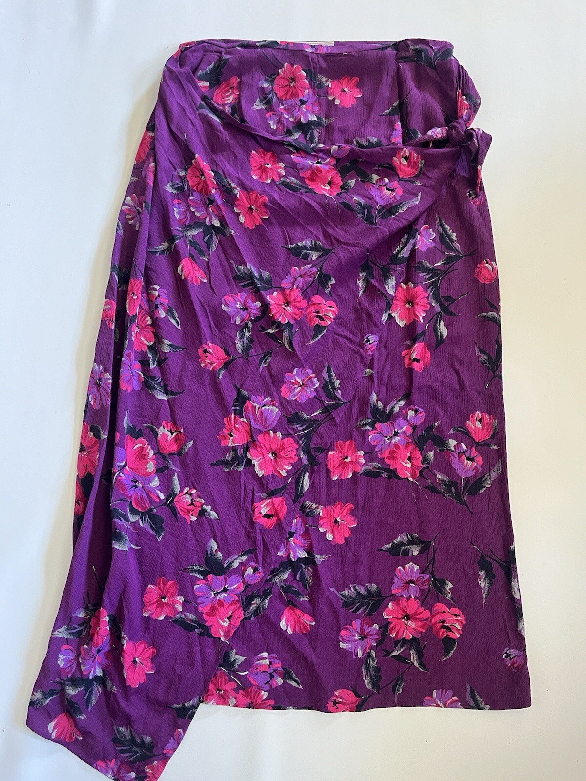 Vintage Jones Wear Purple Floral Faux Wrap Skirt, Size 12 100% Rayon