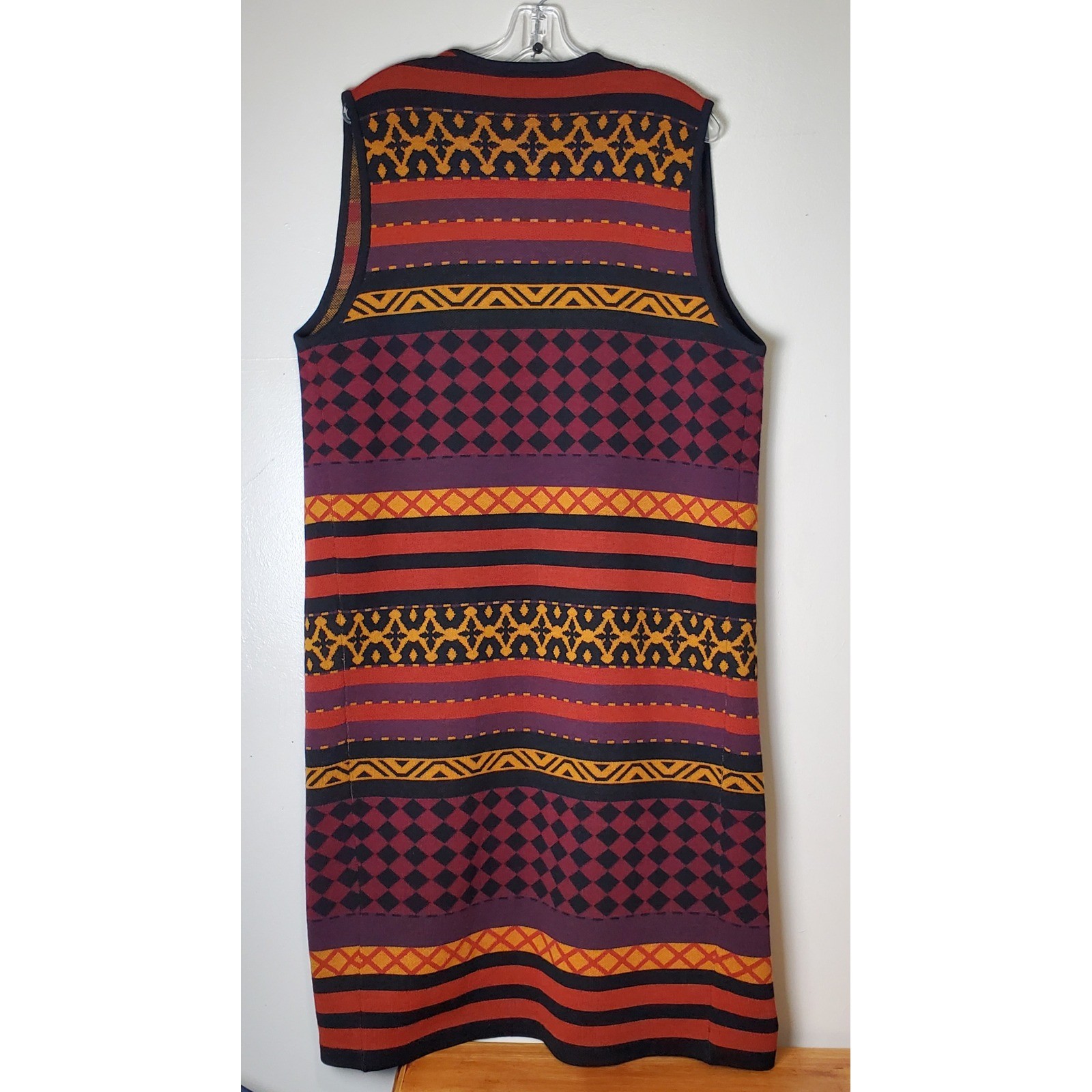 Vintage Andrea Jovine Pure Wool Long Sweater Vest Duster Medium Boho Fair Isle