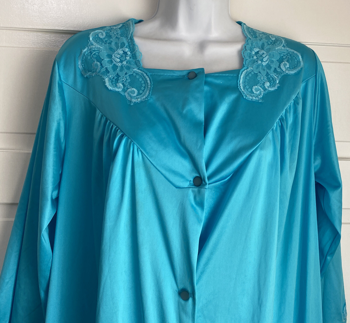 Vintage Nancy King Nylon Short Nightgown Robe Day Dress Blue 3/4 Sleeve Large