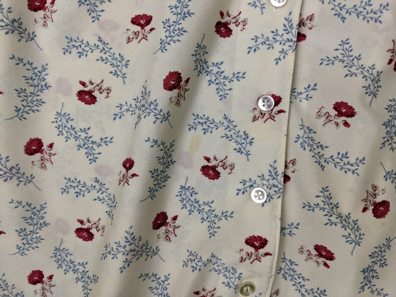 VINTAGE 70s WOMEN’S CREAM FLORAL PRINT NYLON TOP – SHIP’N SHORE – SIZE 14