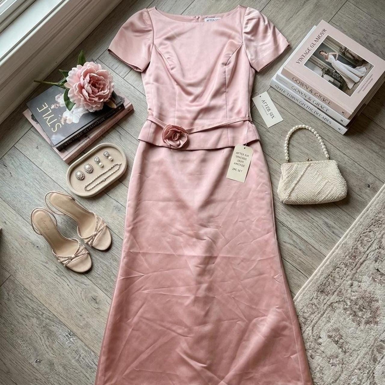 After Six 2pc Satin Formal Gown Set – Dusty Rose – Y2K Vintage – Modern Size 6/8