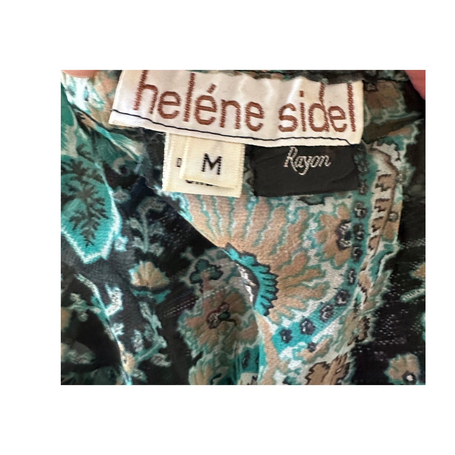 Womens Vintage Sheer Floral Poet Blouse Teal White ruffled Collar Designer