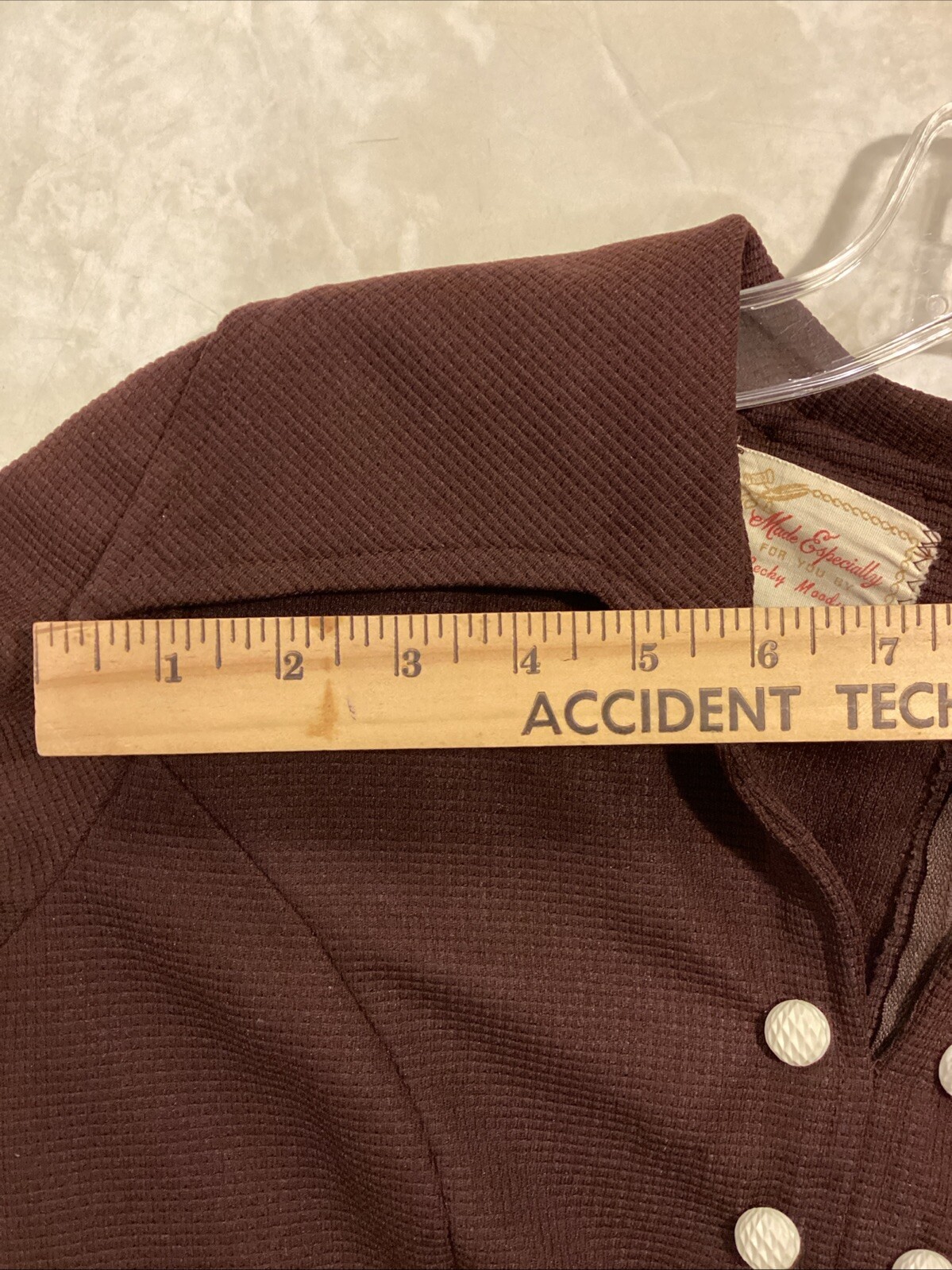 1970s Women’s Handmade Dress Sz S Brown Polyester A-Line Wide Collar Midi