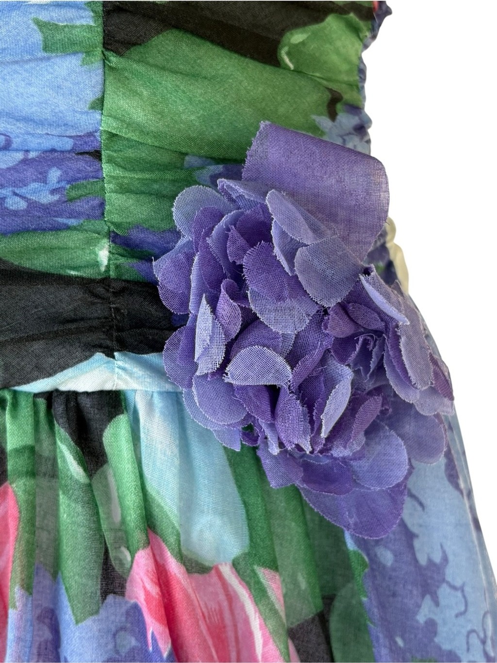 Vintage 80s Floral Chiffon Dress Open Back Fit Flare Party Prom 6 Small