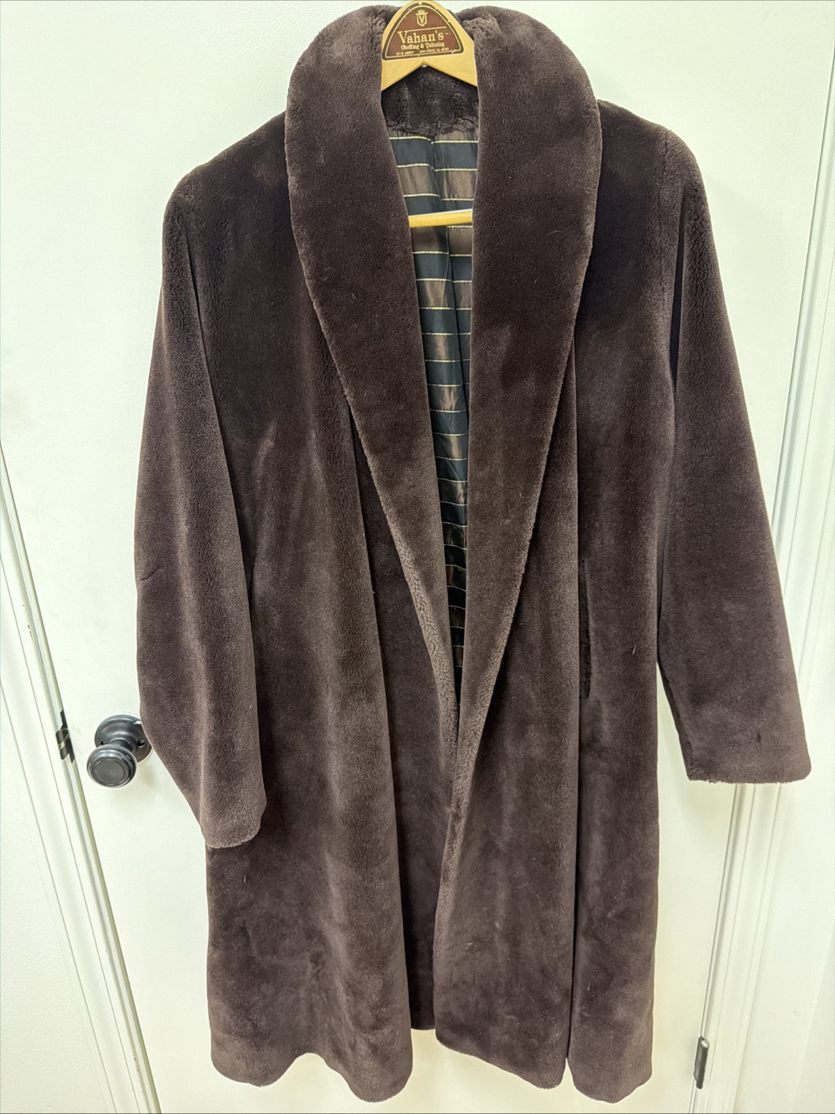 VTG La France Lido Faux Fur Swing Trench Coat Orlon Dynel Pockets L/XL