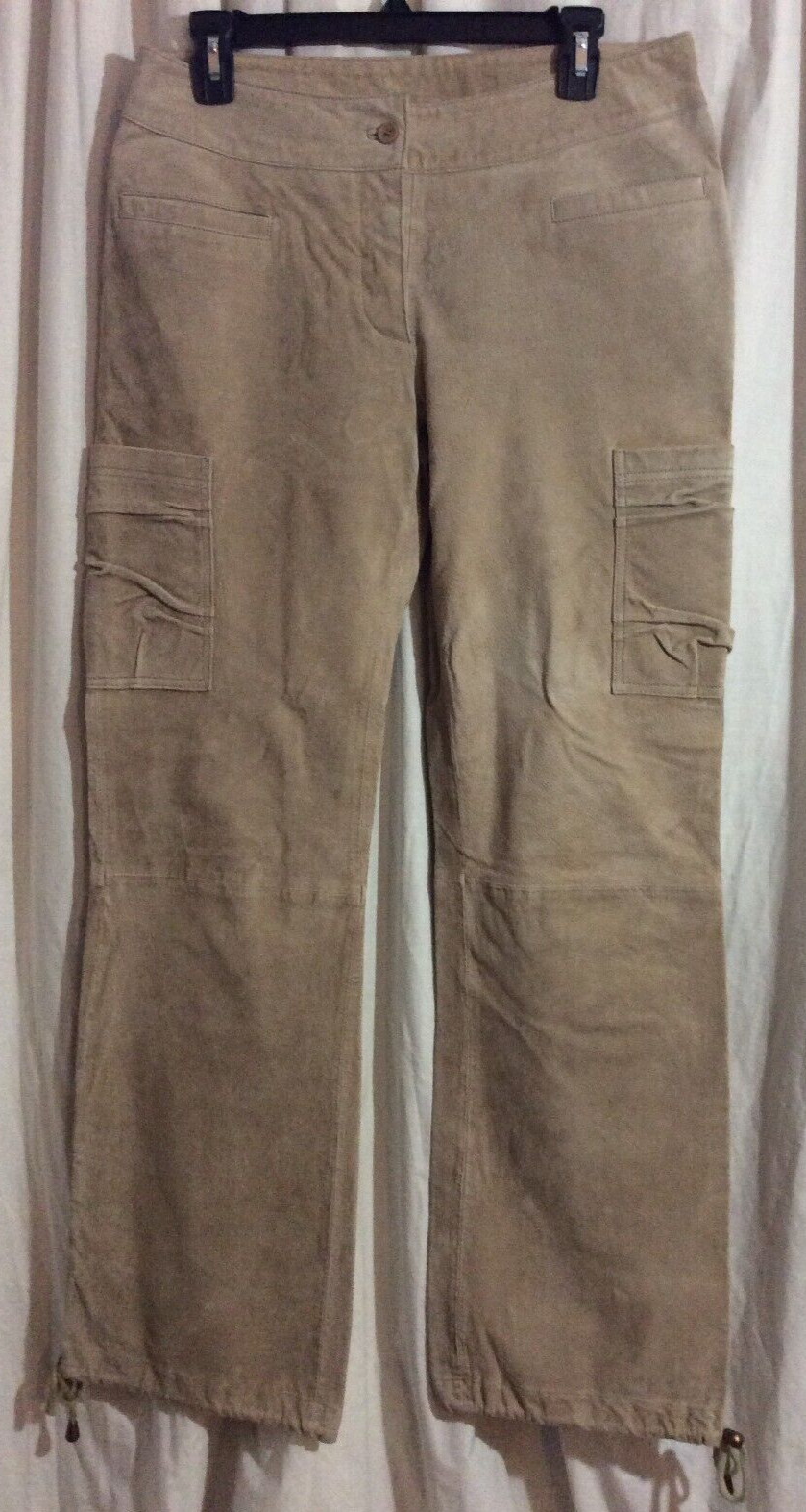 WILSON LEATHER Women’s 8 Maxima 33×34 Tan Suede Cargo Pants Drawstring Cuff EUC