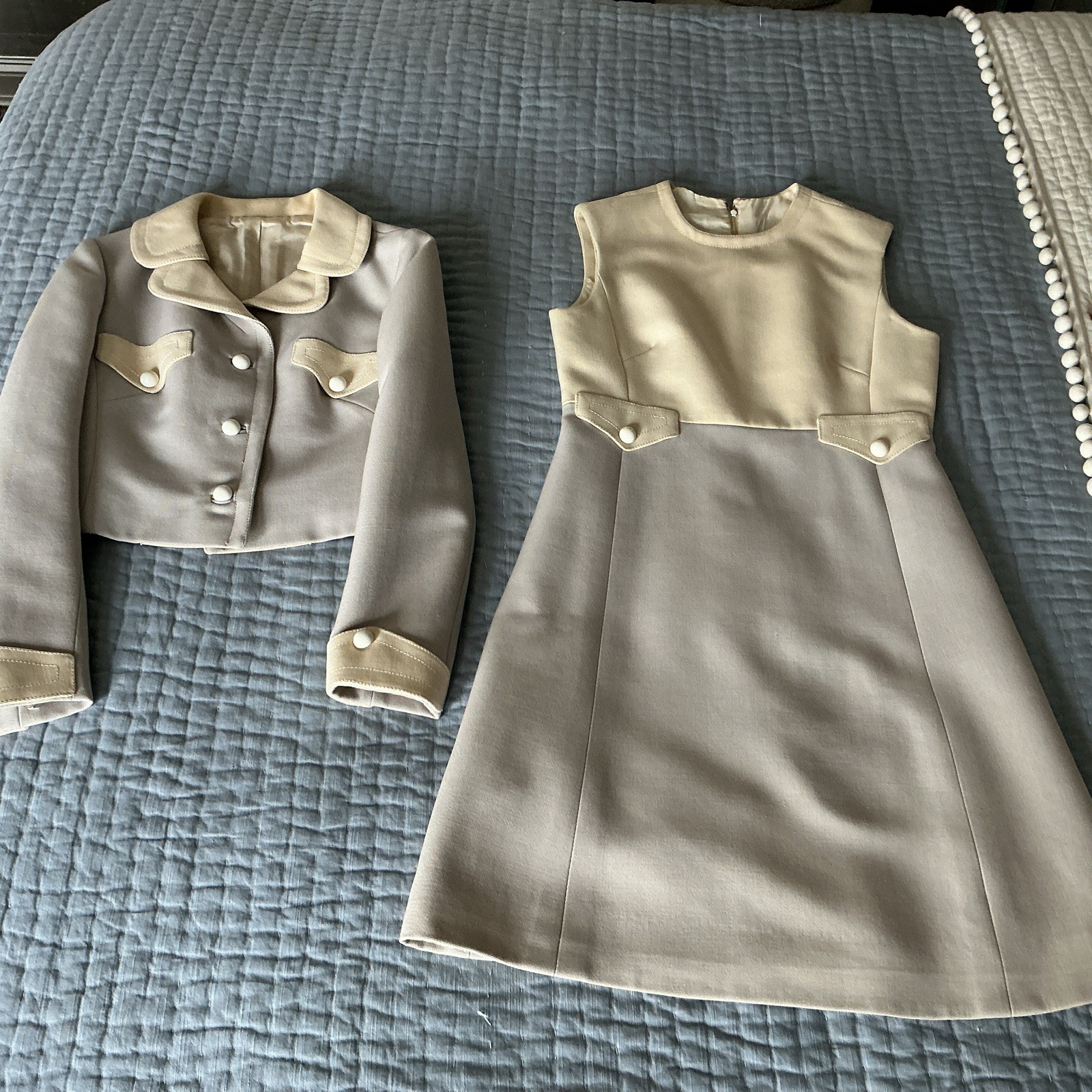 Vintage 60s Handmade Bespoke Womens Dress And Jacket Suit, Courreges Copy, Small