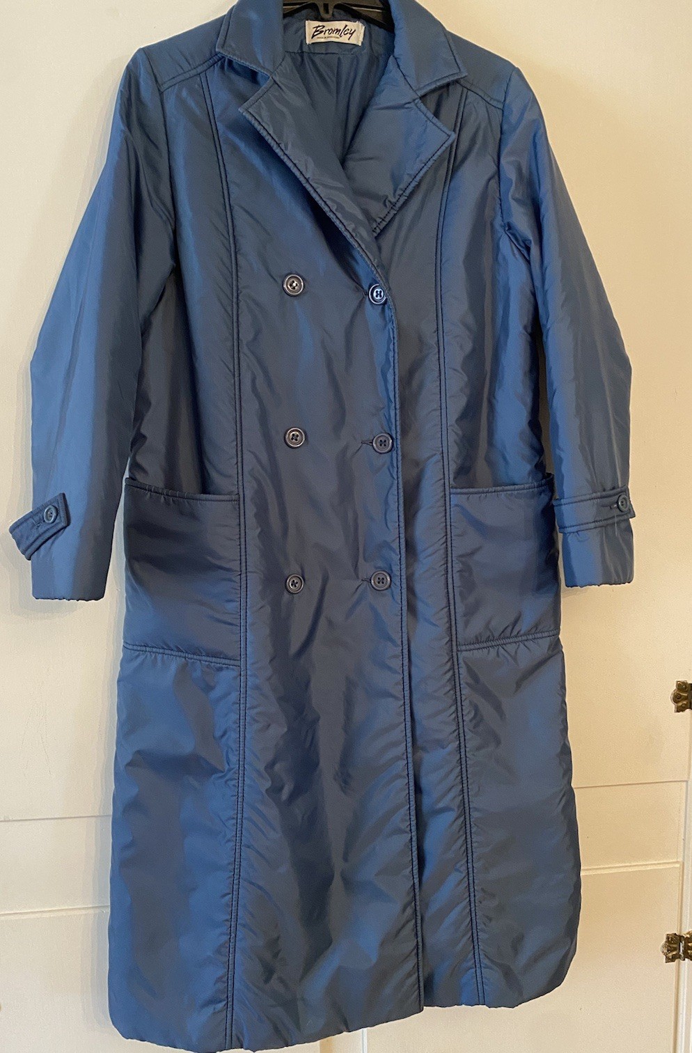 Vintage Bromley – Blue Double Breasted Soft Shell Long Winter Coat Size 8 M 80’s
