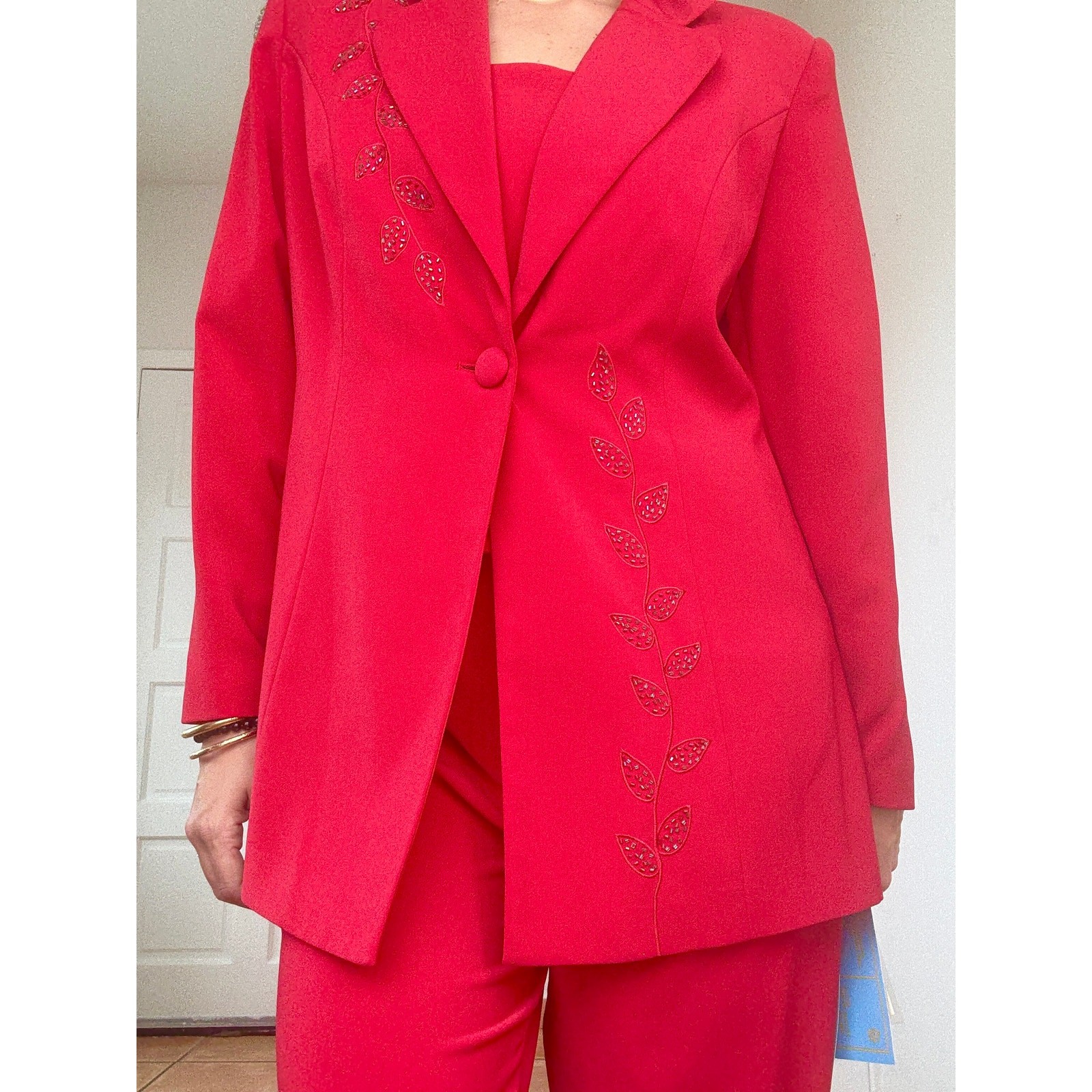 Faith Vintage Red Pant Suit Set Womens Size 14 Beaded Blazer Pants NWT