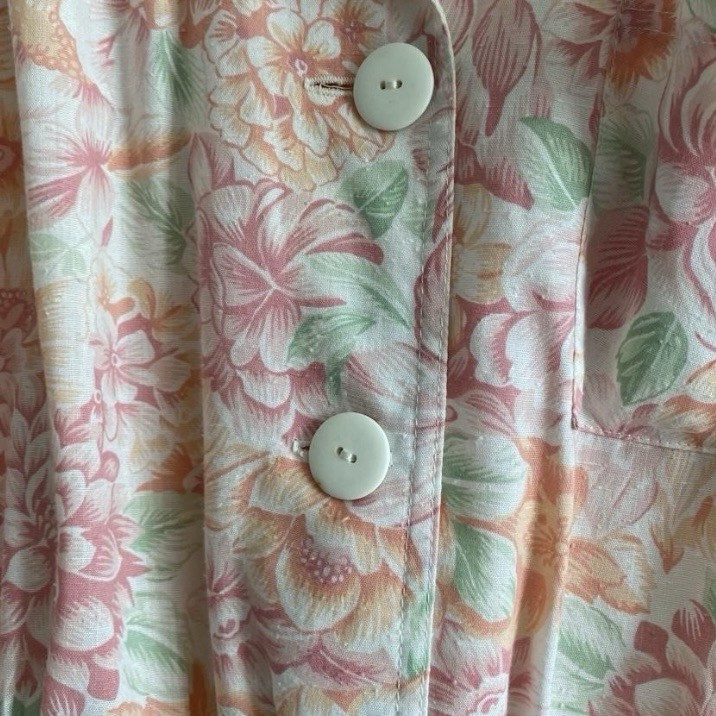 Vintage Floral Shirtwaist Midi Dress Belted Pink Cottagecore Tea Dress