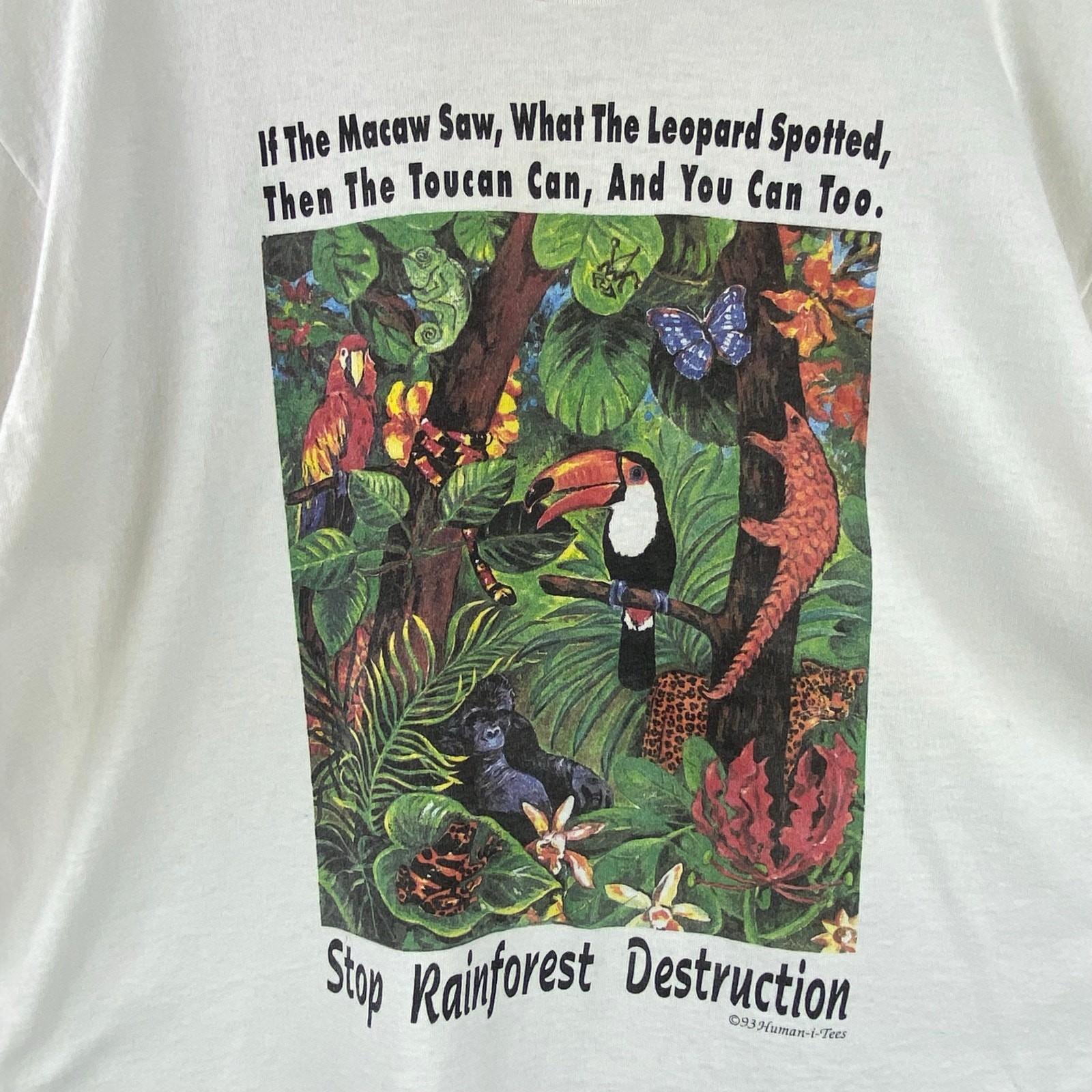 Vintage Stop Rainforest Destruction T-Shirt Size XL 1993