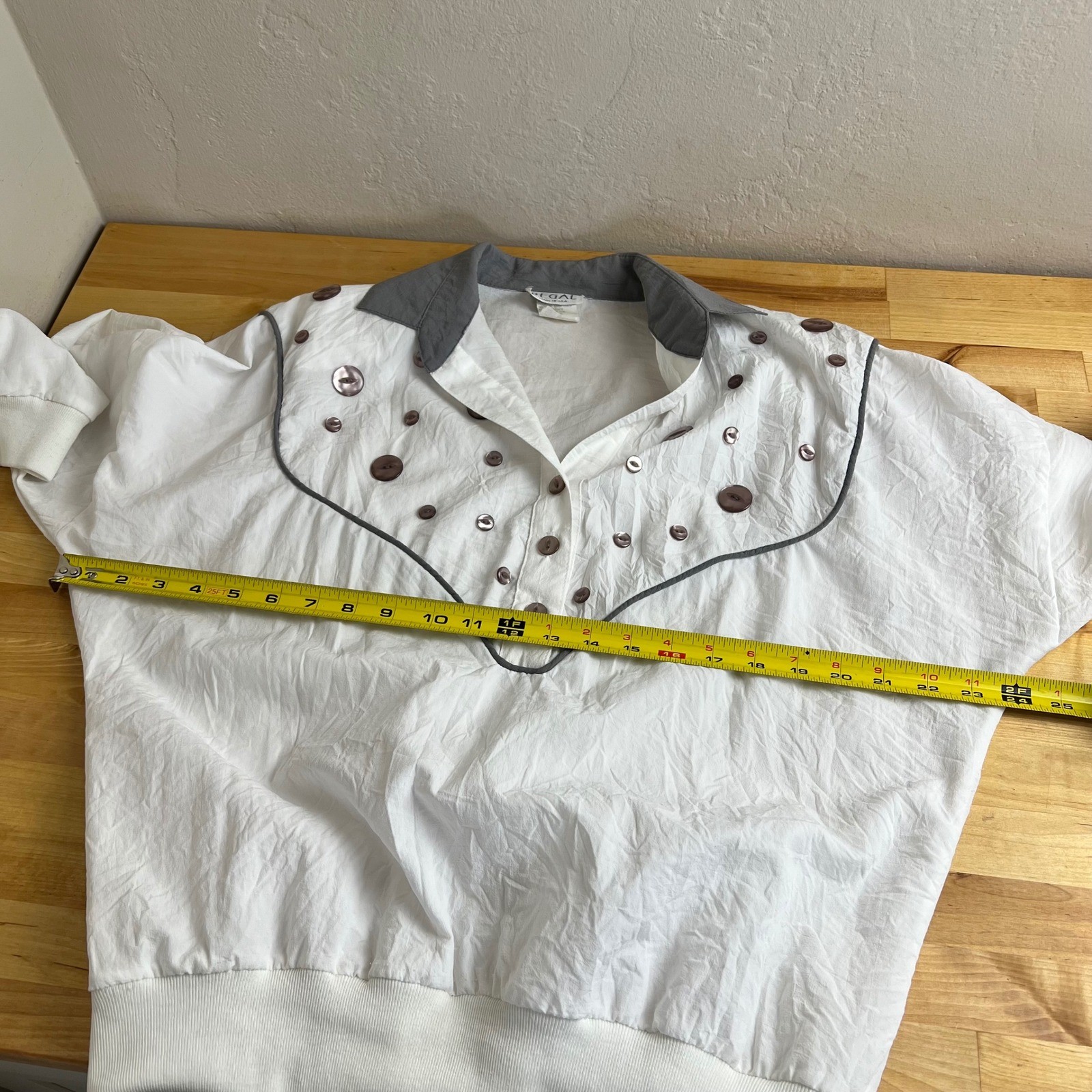 Regal Vintage 80s Western Pullover Top White Unique Button Detail XS Made in USA