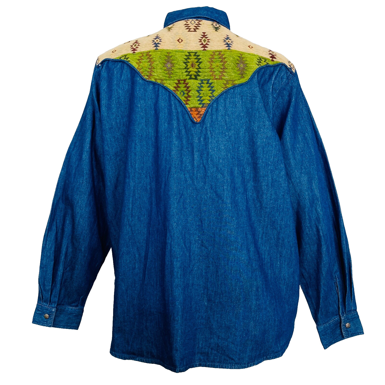 Vintage 1990s blue denim blouse 2X ADOBE ROSE tapestry Western plus size 2XL