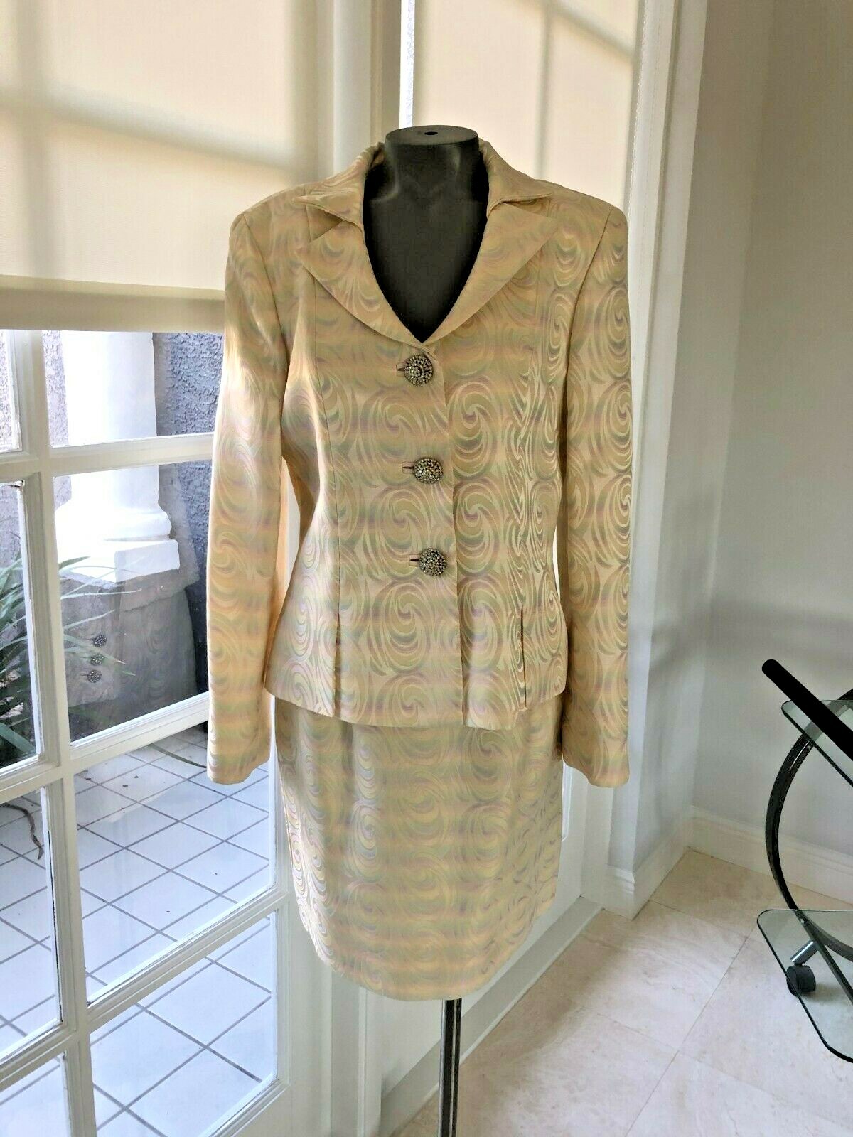 George Simonton vintage Suit Jacket Skirt Rhinestone size 8 Lined PERFECT