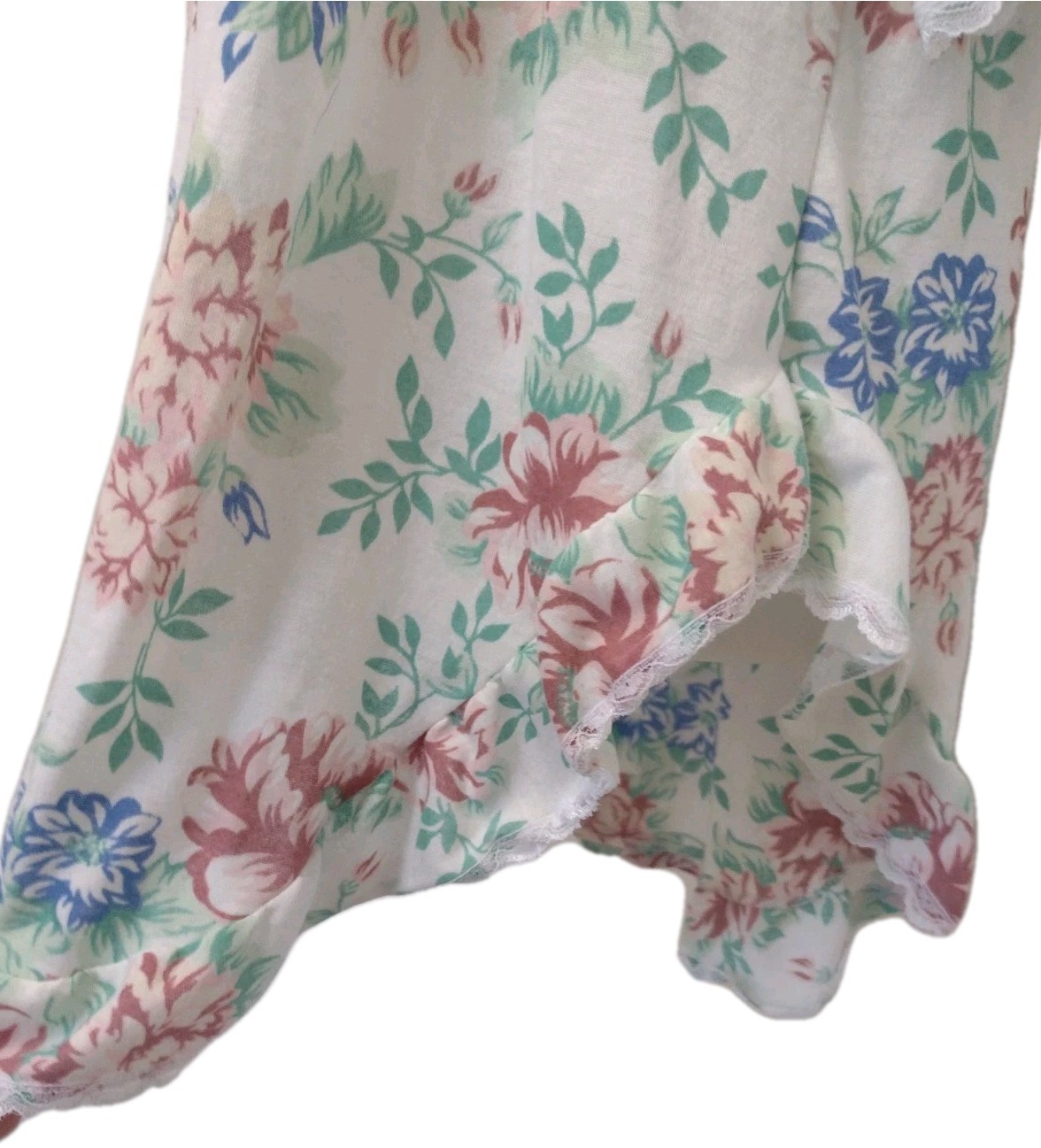 Vintage 60s 70s Floral Babydoll Nightgown Lace Trim Brushed Poly Cottagecore M/L