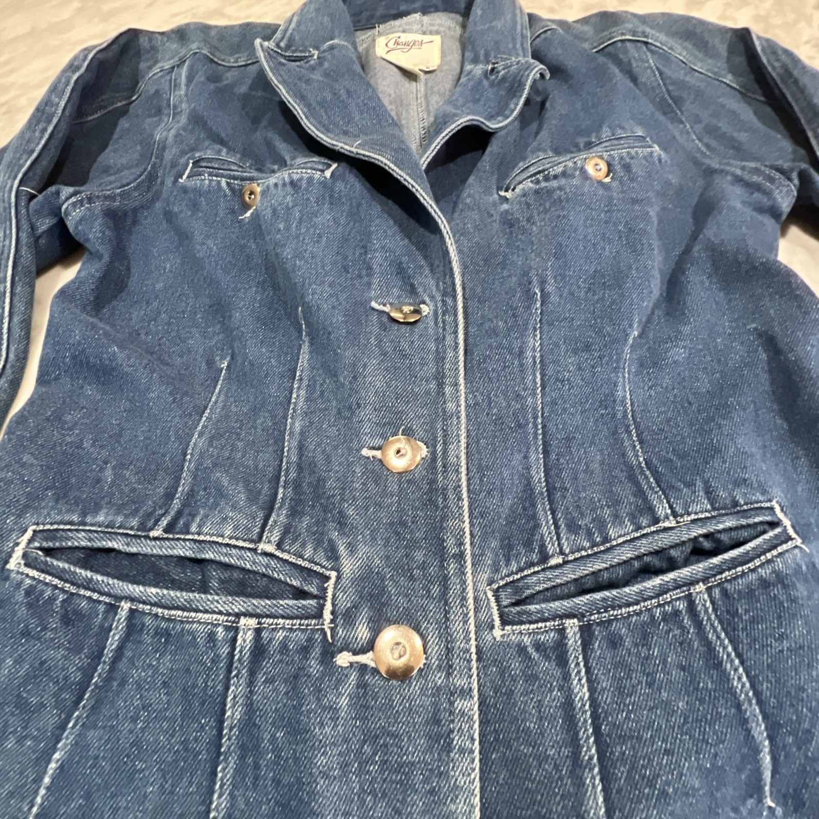 Vintage Changes Jean Jacket Womens 6 Blue Single Breasted Fitted Pockets 70s 80s