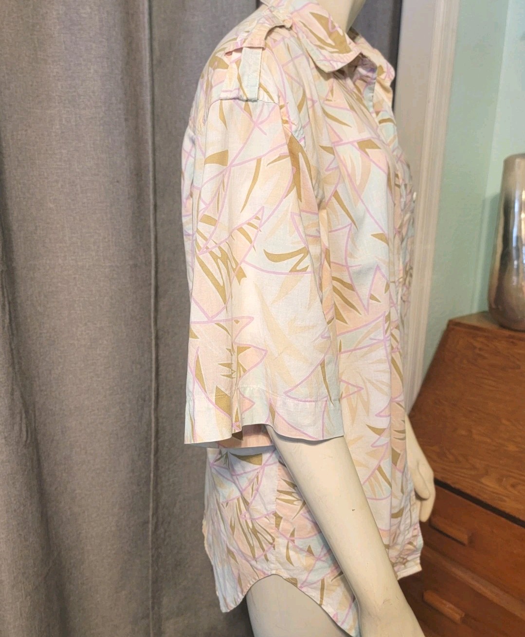 Vtg Grandmacore Counterparts Geometric Pastel Button Down Blouse Hong Kong Sz 10