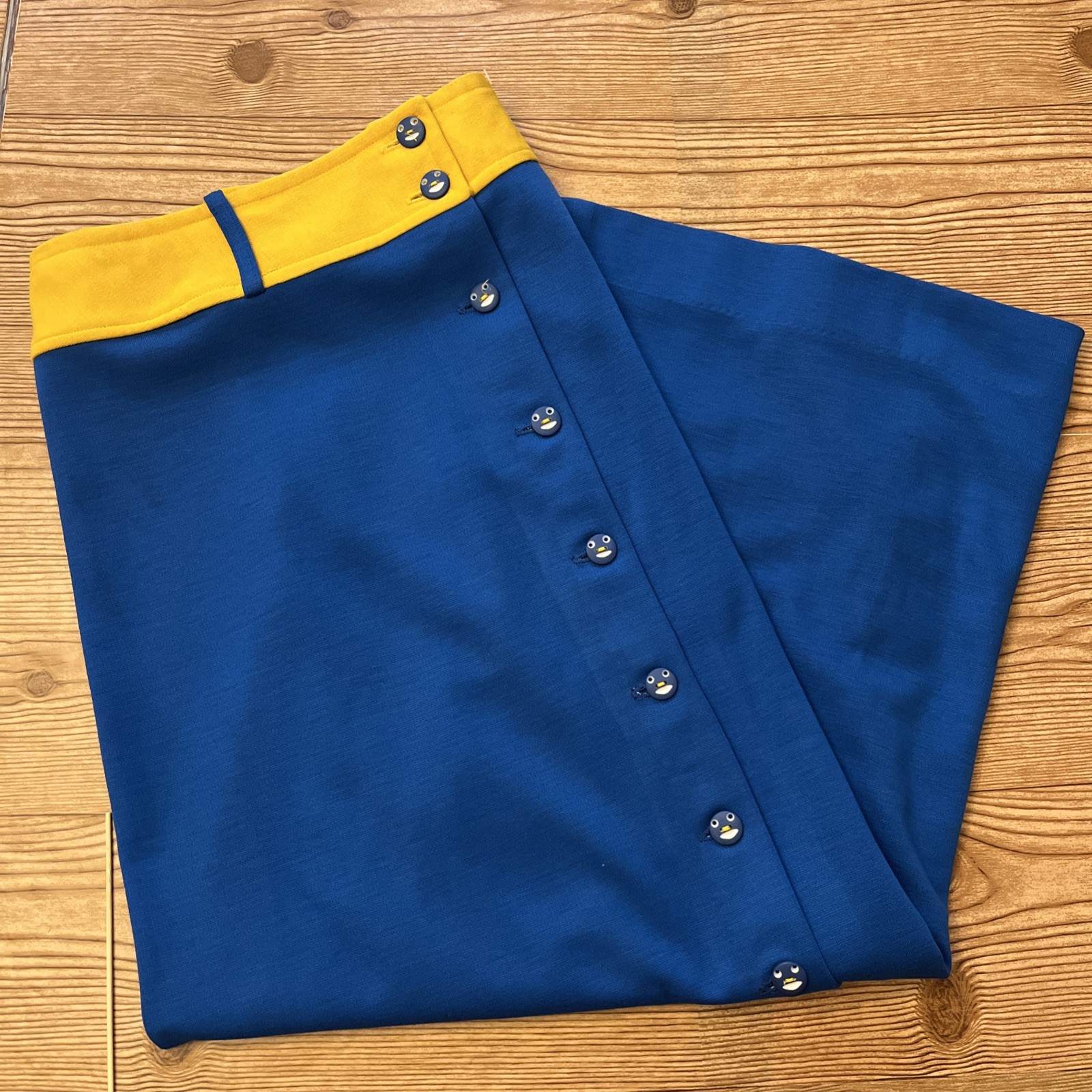Vintage Plus Size Long Skirt Size 38 Blue & Yellow, w/ Smily Face Buttons
