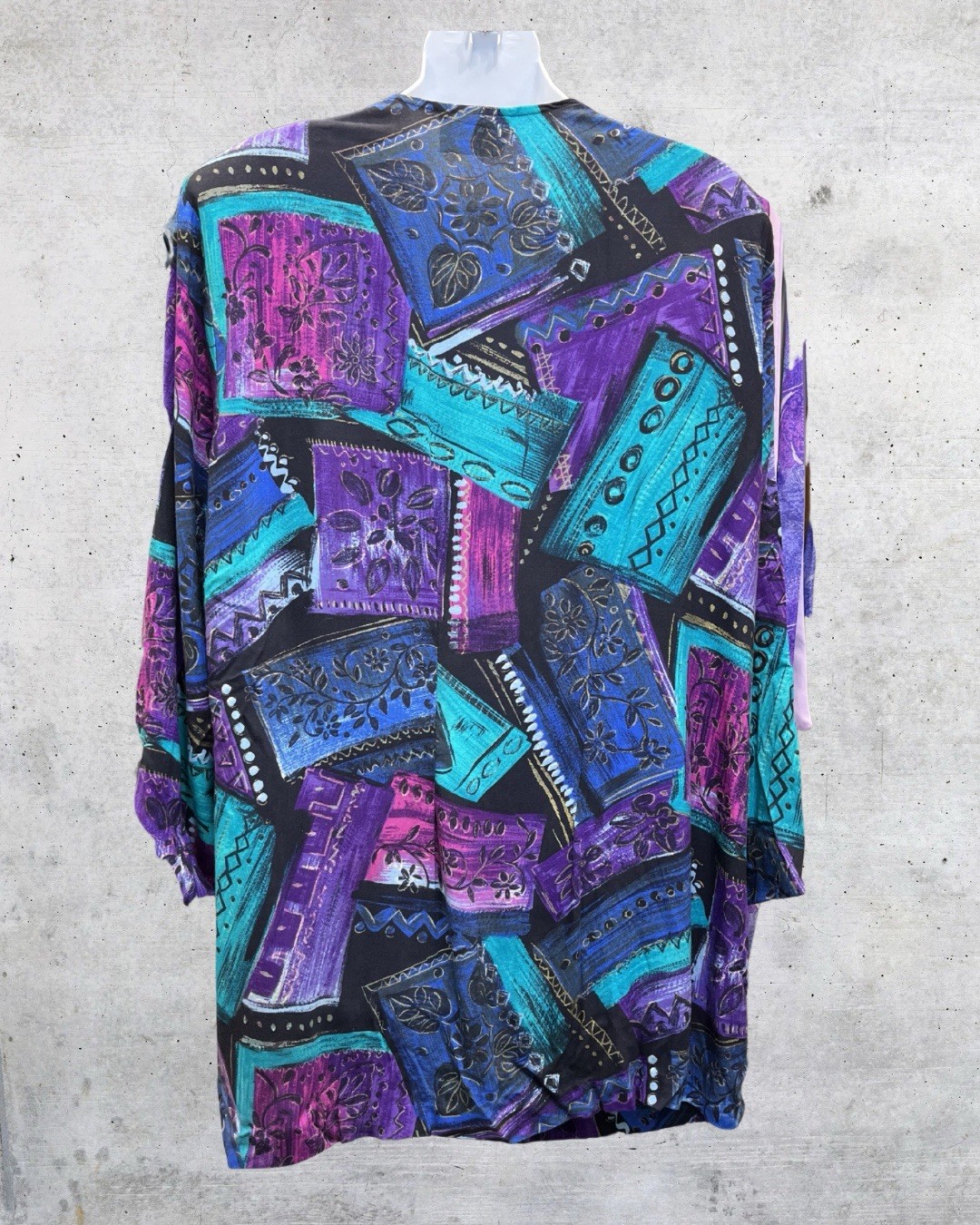 Vintage 90s Maggie Sweet Abstract Jacket Open Front Black Trim Artsy Topper