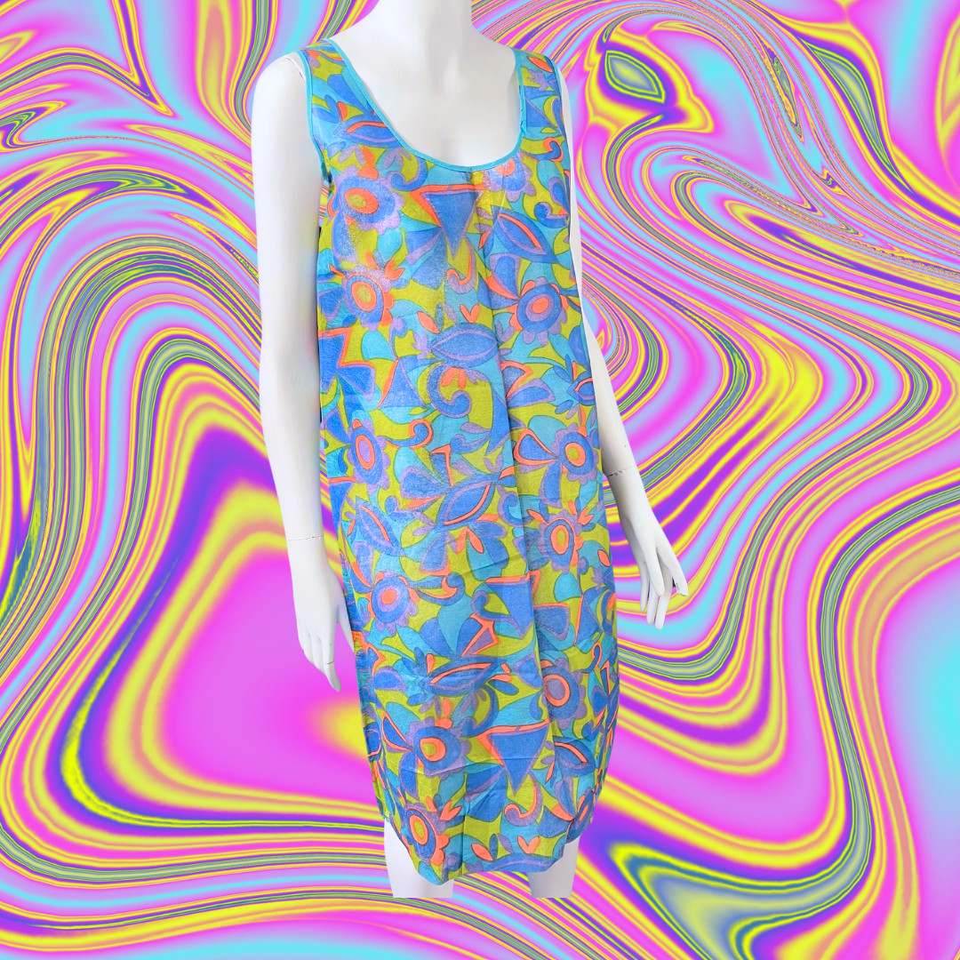 Vintage Paper Dress 1960s Psychedelic Iconic Waste Basket Boutique Size 12-14