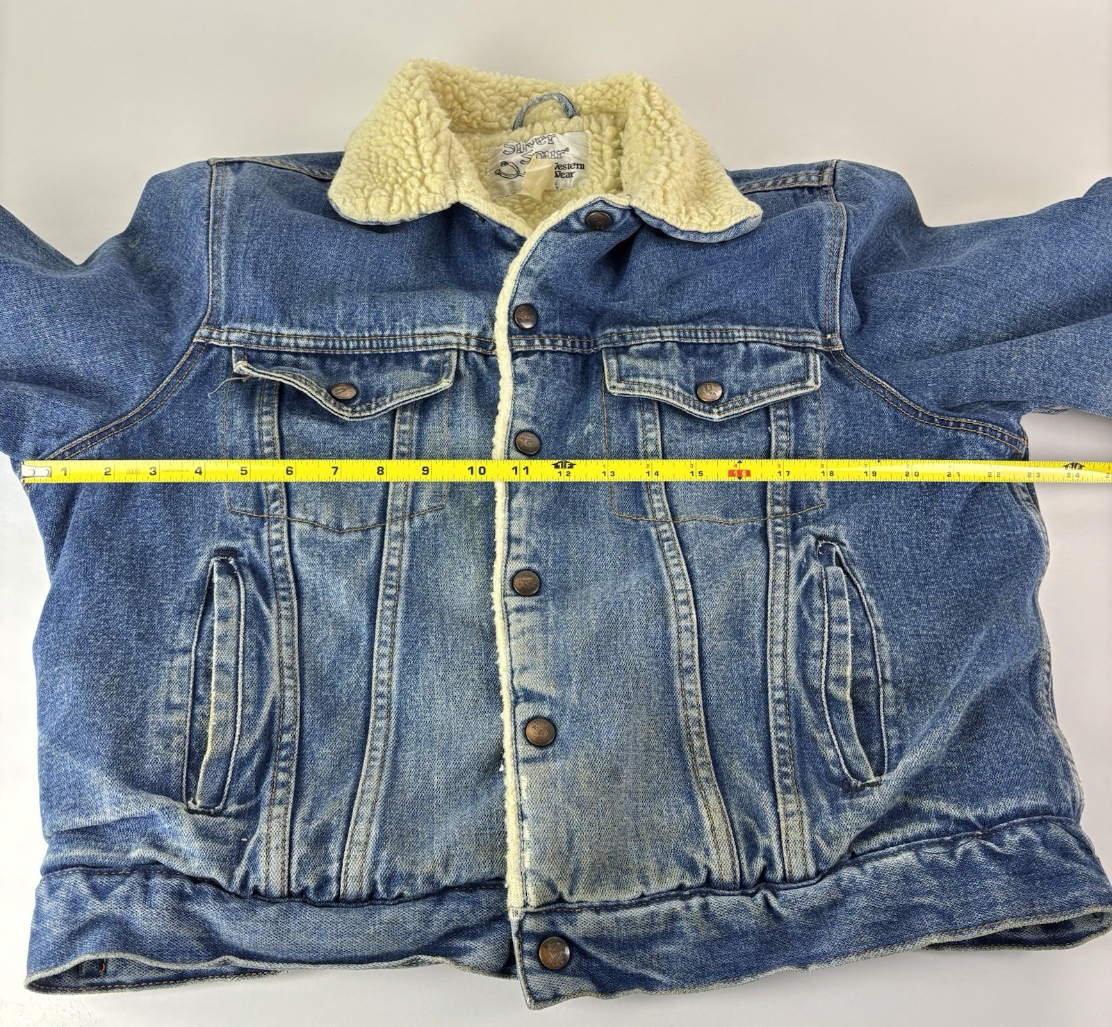 Vtg Silver Spur Western Wear Denim Sherpa Cowboy Jacket Women’s M Trucker Patina