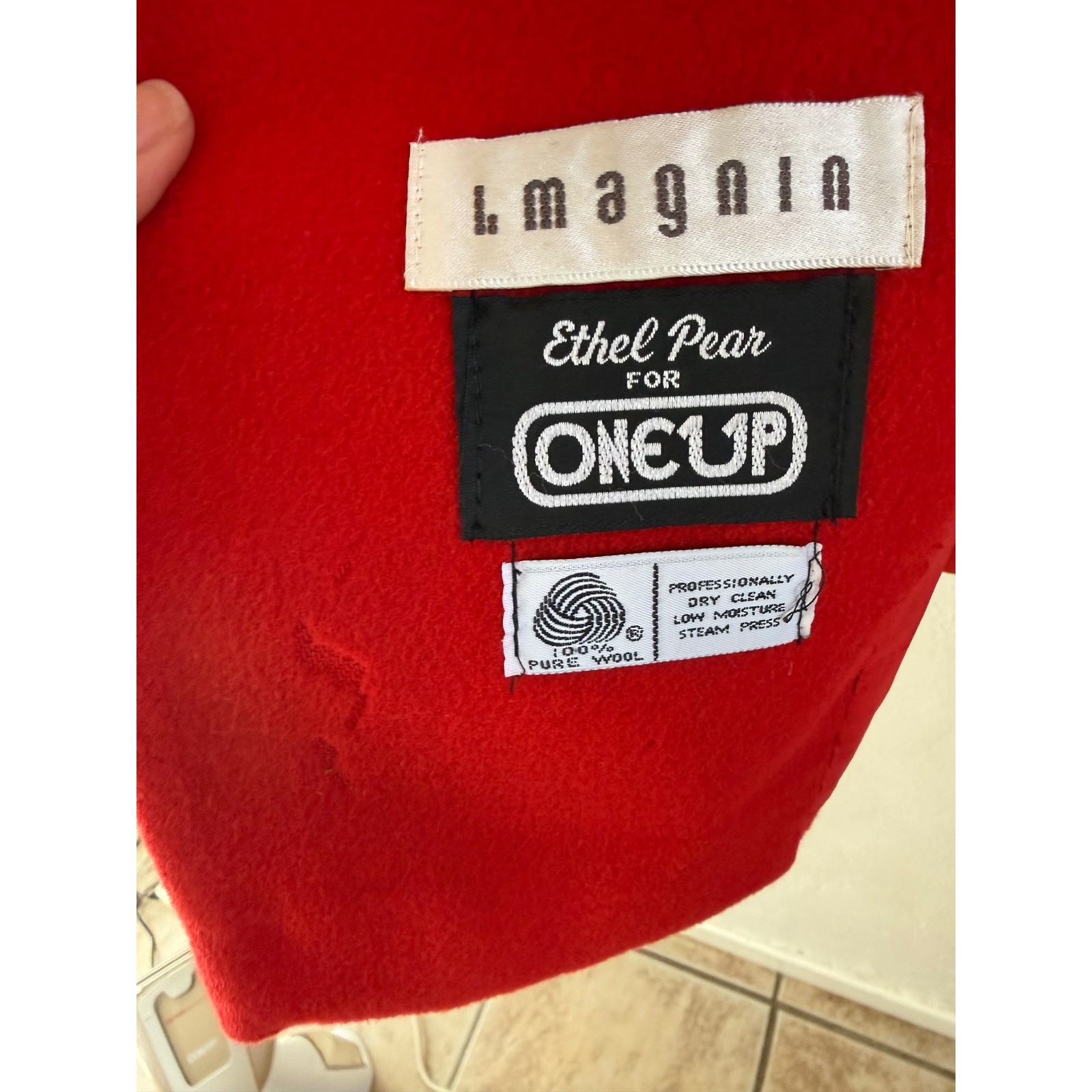 Vintage I Magnin Ethel Pear One Up Red Wool Shawl Collar Double Breasted Coat