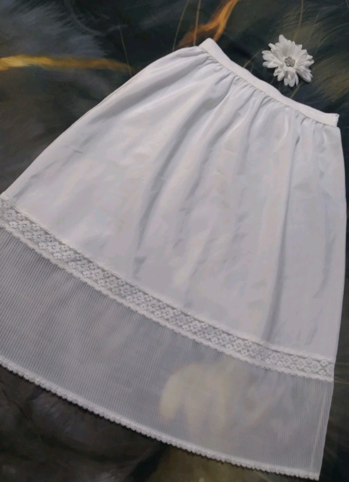 Vintage Dutchmaid Half Slip 34S White Poly Nylon Lace Sissy Vintage Lingerie