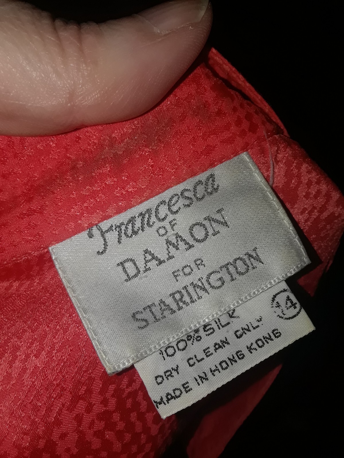 Vtg Francesca of Damon for Starington Deep Coral Jacquard 100% Silk Dress Sz 14