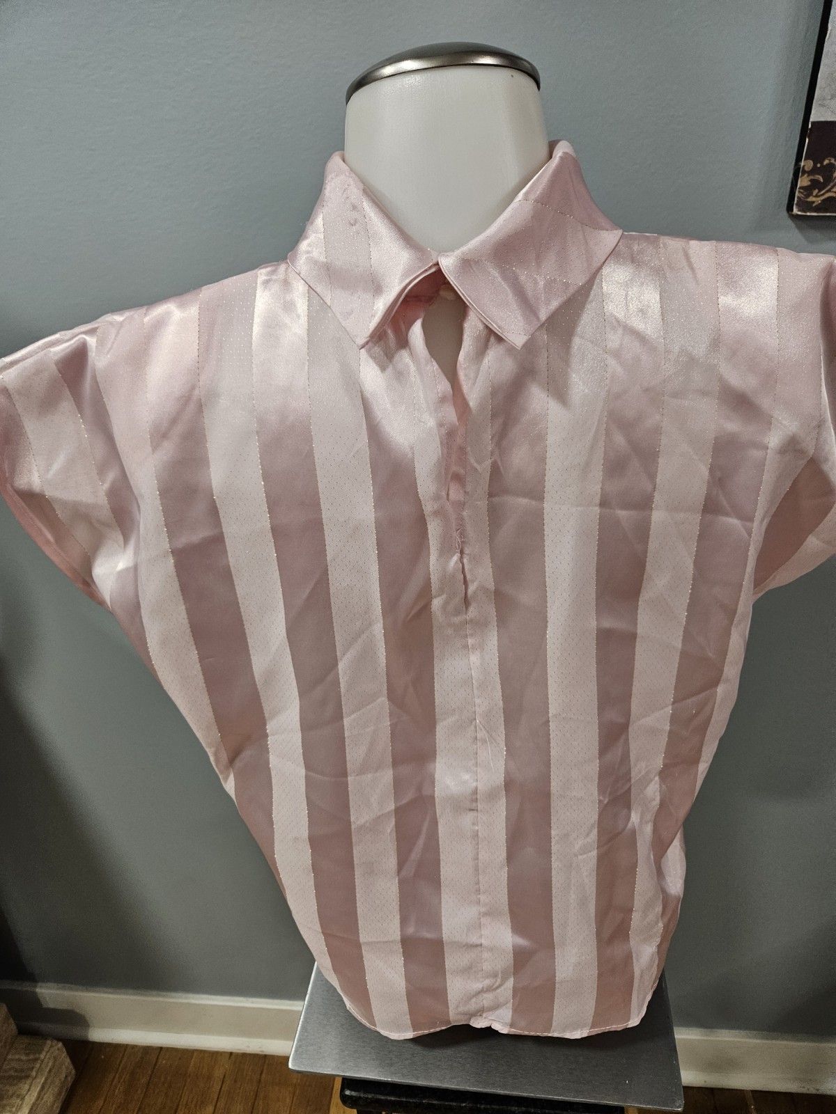 Cristina Vintage 80s Rose Pink & Cream Stripe Satin Blouse Sz Small