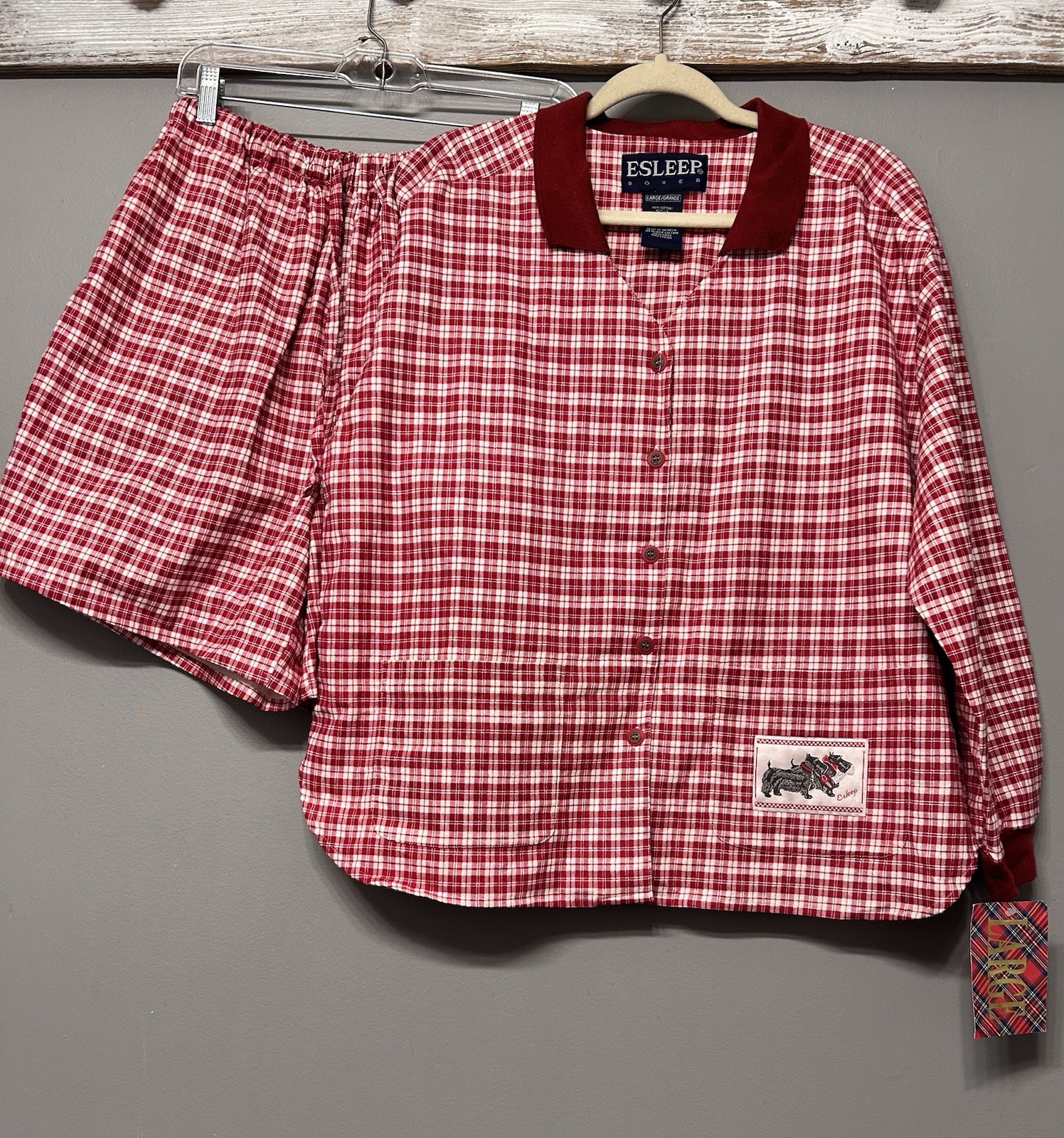 RARE VTG 90’s ESLEEP NWT Flannel PJ Set Baseball Style Size Large Red Soft