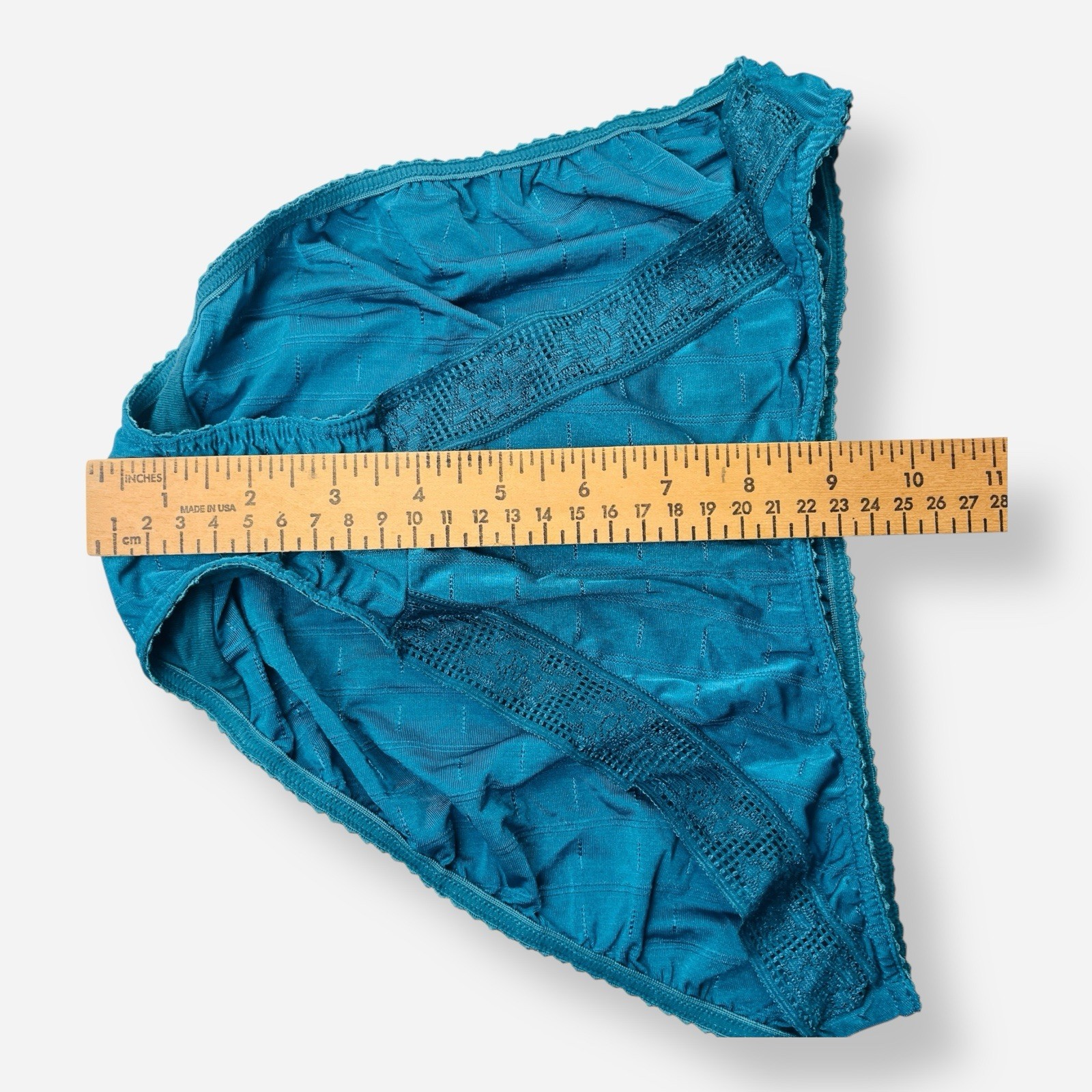Vintage Warners Satin Panty Medium Nylon Bikini Panties Hi-Cut Teal Green