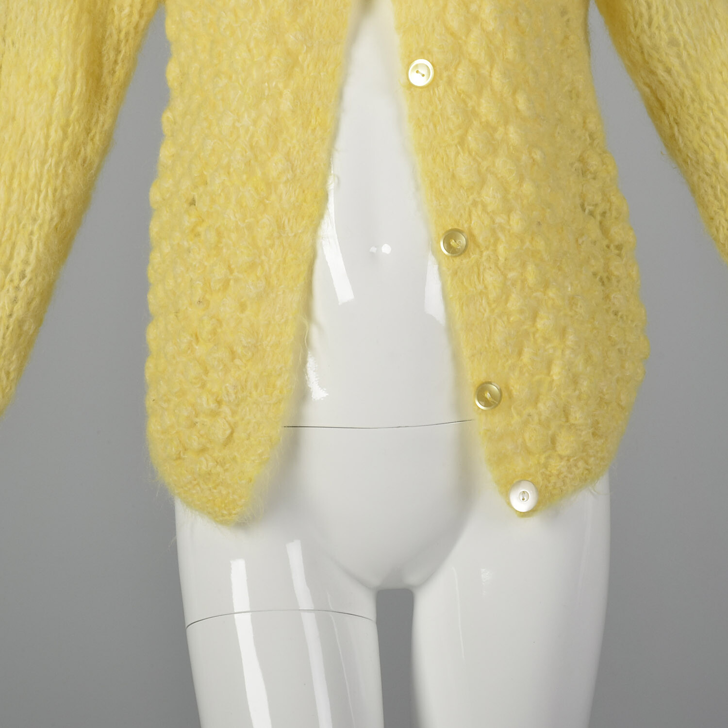Large 1960s Sweater Yellow Hand Knit In Italy Cardigan Puff Stitch VTG 60s